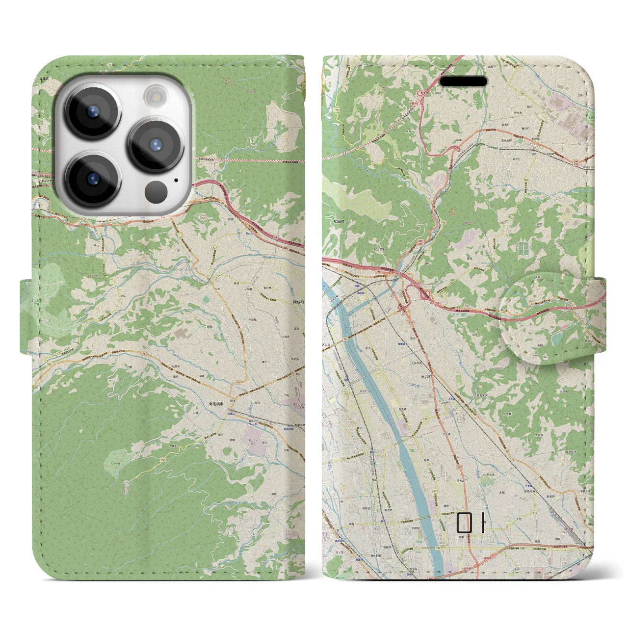 【大井(神奈川県)】地図柄iPhoneケース(手帳タイプ)ナチュラル・iPhone 14 Pro 用