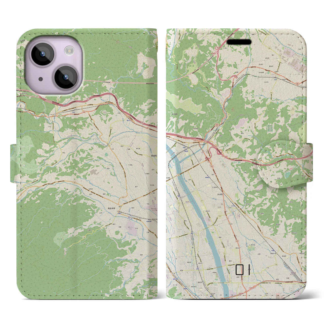 【大井(神奈川県)】地図柄iPhoneケース(手帳タイプ)ナチュラル・iPhone 14 用