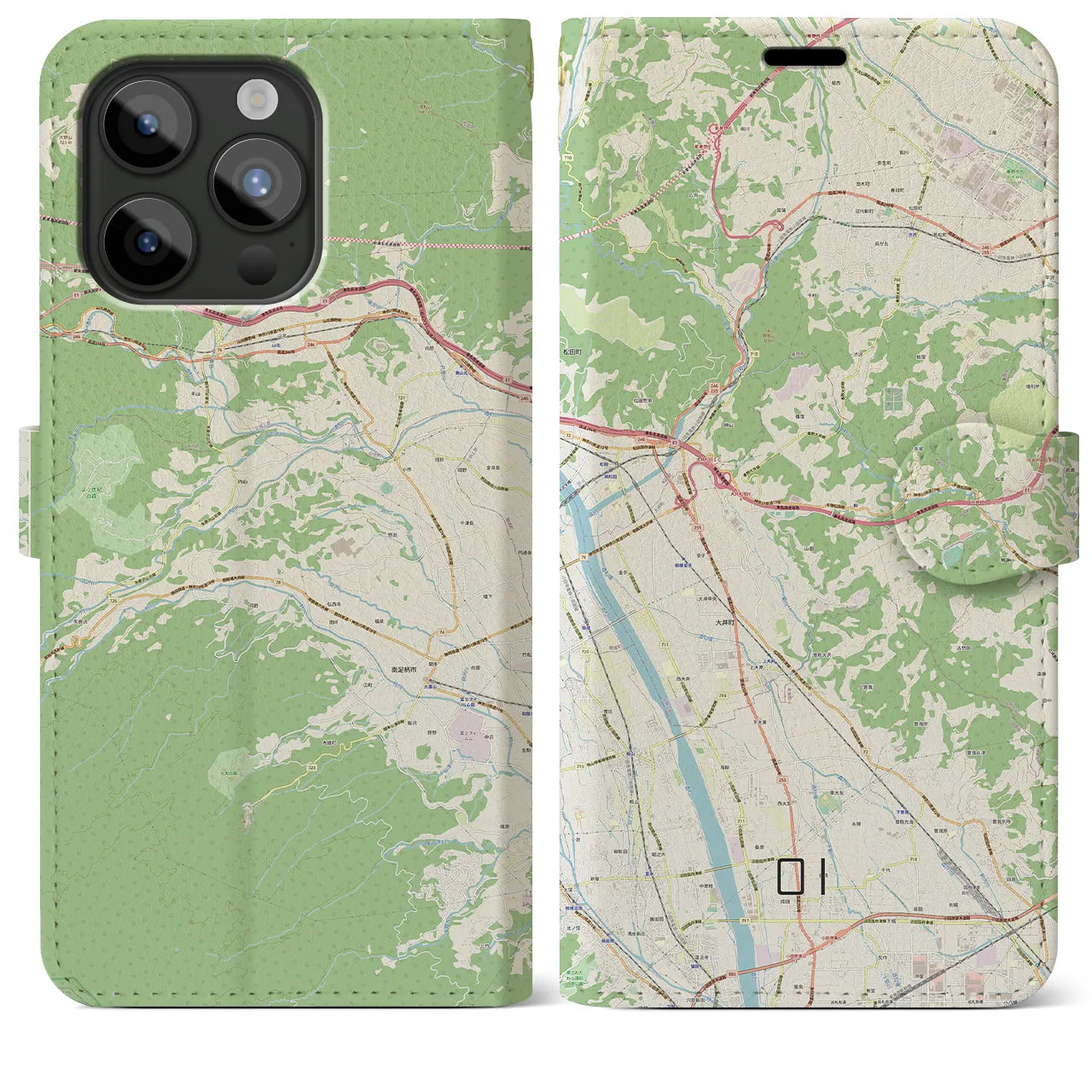 【大井(神奈川県)】地図柄iPhoneケース(手帳タイプ)ナチュラル・iPhone 15 Pro Max 用
