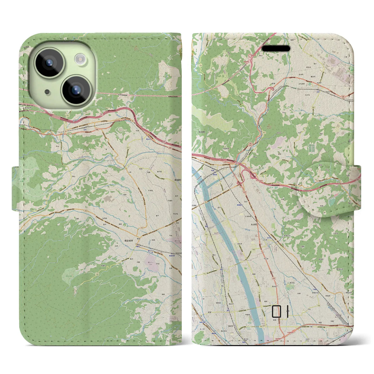 【大井(神奈川県)】地図柄iPhoneケース(手帳タイプ)ナチュラル・iPhone 15 用