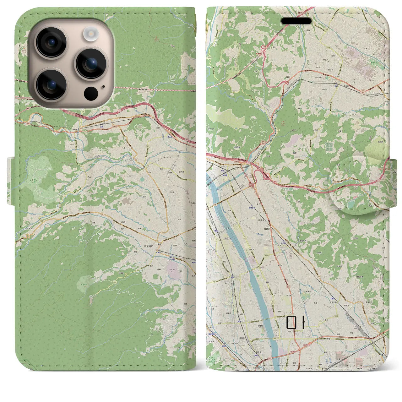 【大井(神奈川県)】地図柄iPhoneケース(手帳タイプ)ナチュラル・iPhone 16 Plus 用