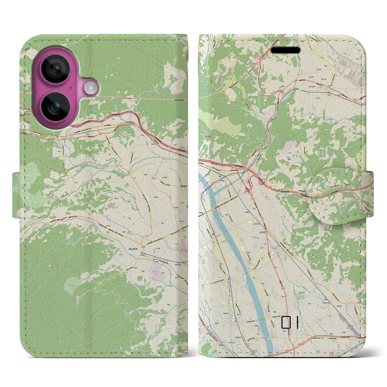 【大井(神奈川県)】地図柄iPhoneケース(手帳タイプ)ナチュラル・iPhone 16 Pro 用