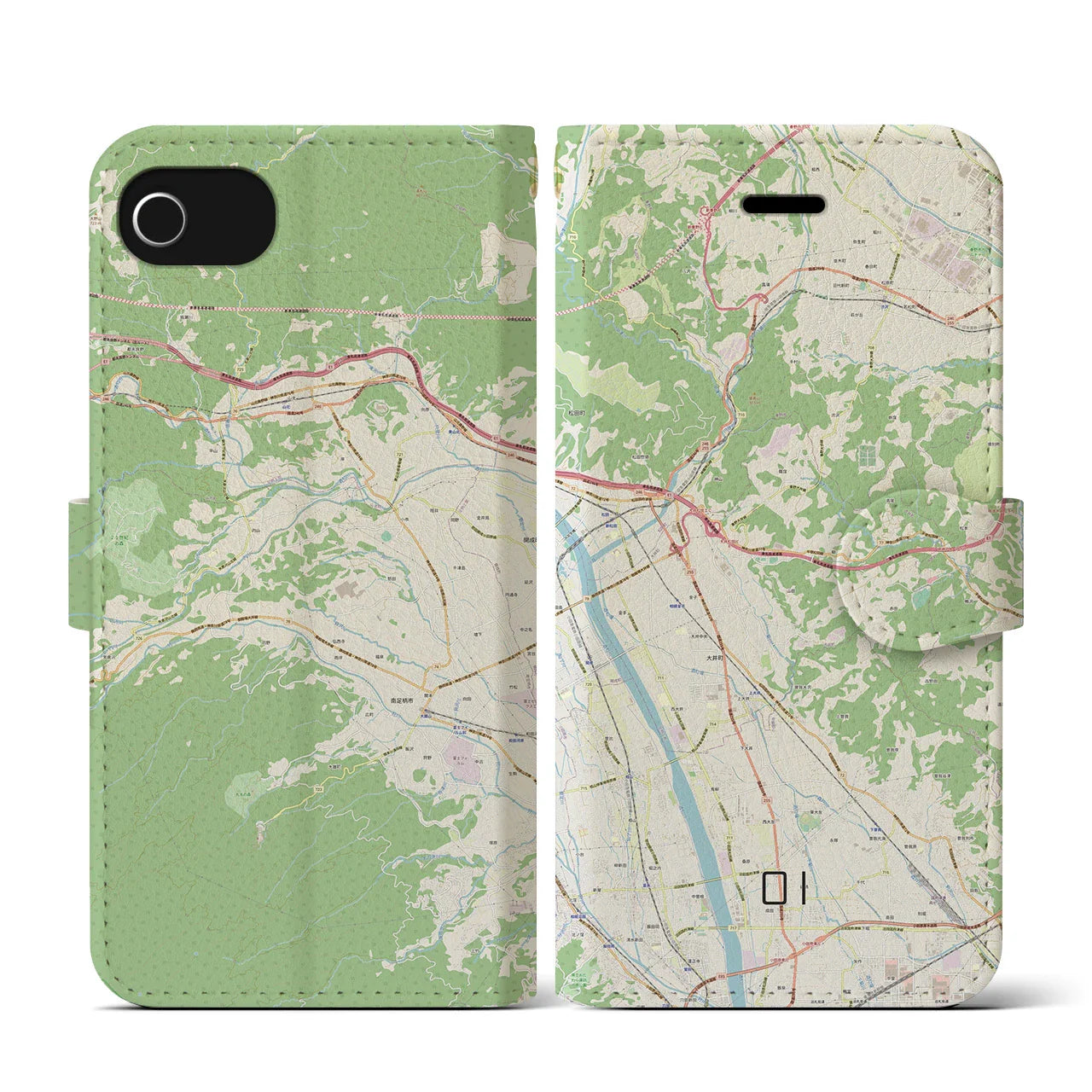 【大井(神奈川県)】地図柄iPhoneケース(手帳タイプ)ナチュラル・iPhone SE(第3 / 第2世代) / 8 / 7 / 6s / 6 用