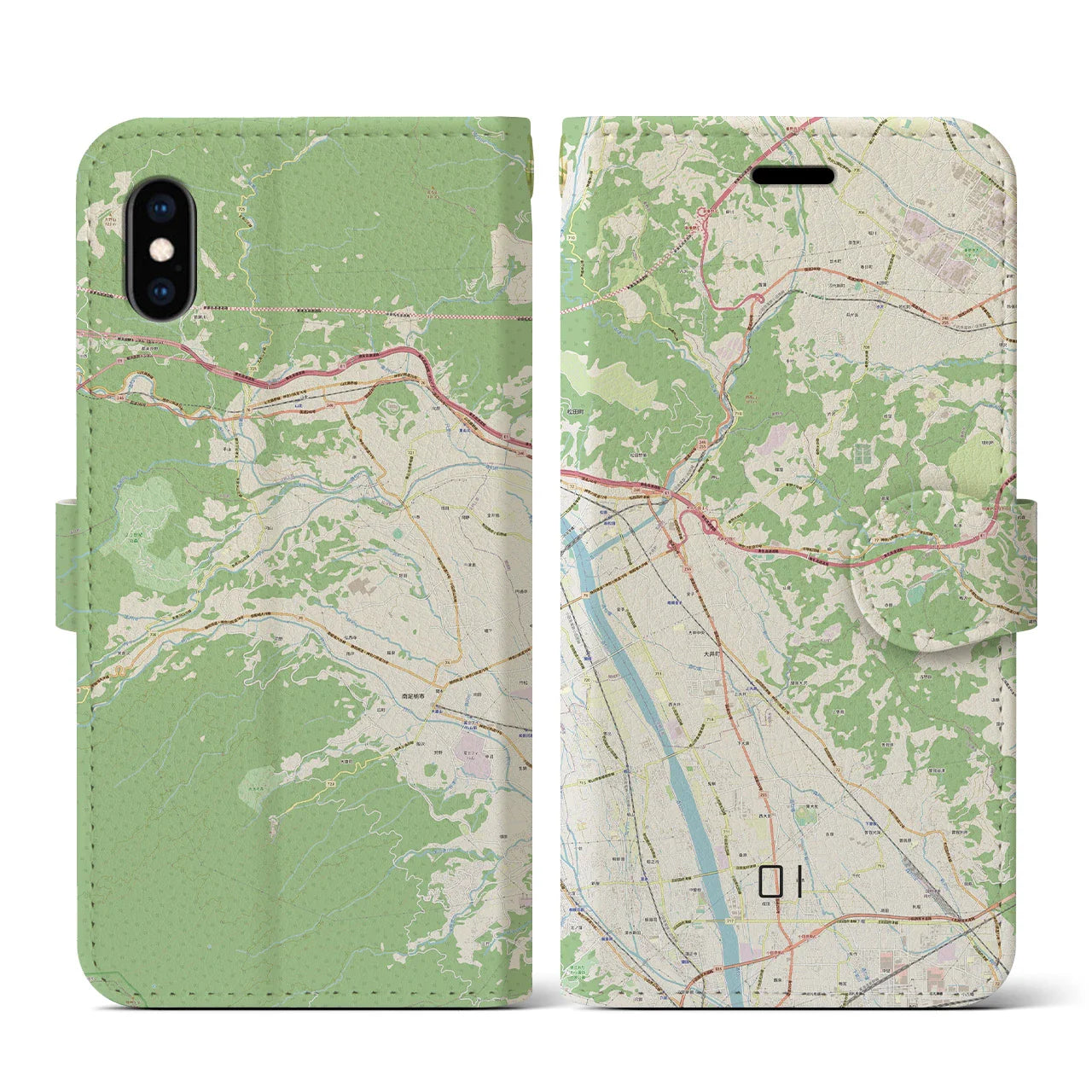 【大井(神奈川県)】地図柄iPhoneケース(手帳タイプ)ナチュラル・iPhone XS / X 用