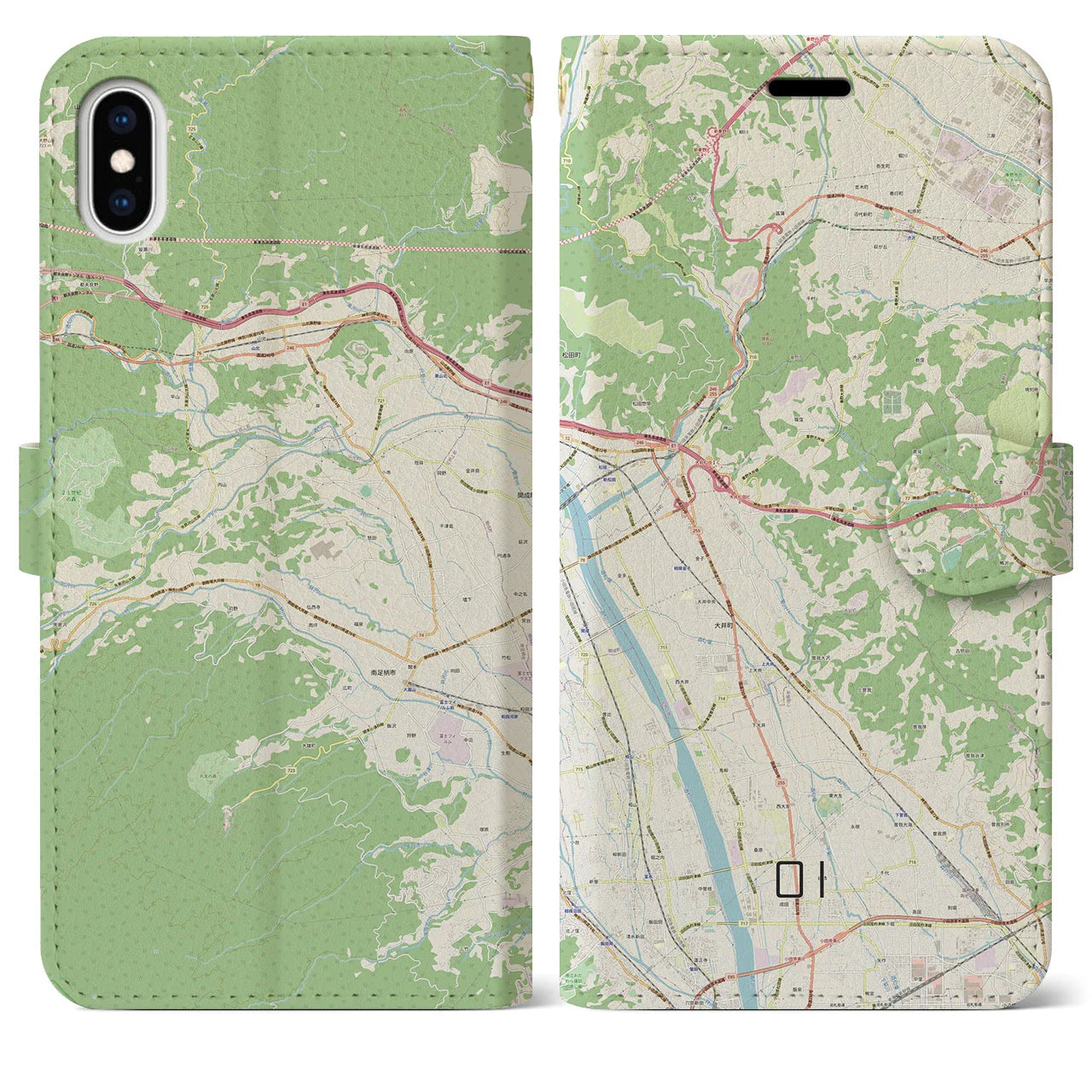 【大井(神奈川県)】地図柄iPhoneケース(手帳タイプ)ナチュラル・iPhone XS Max 用