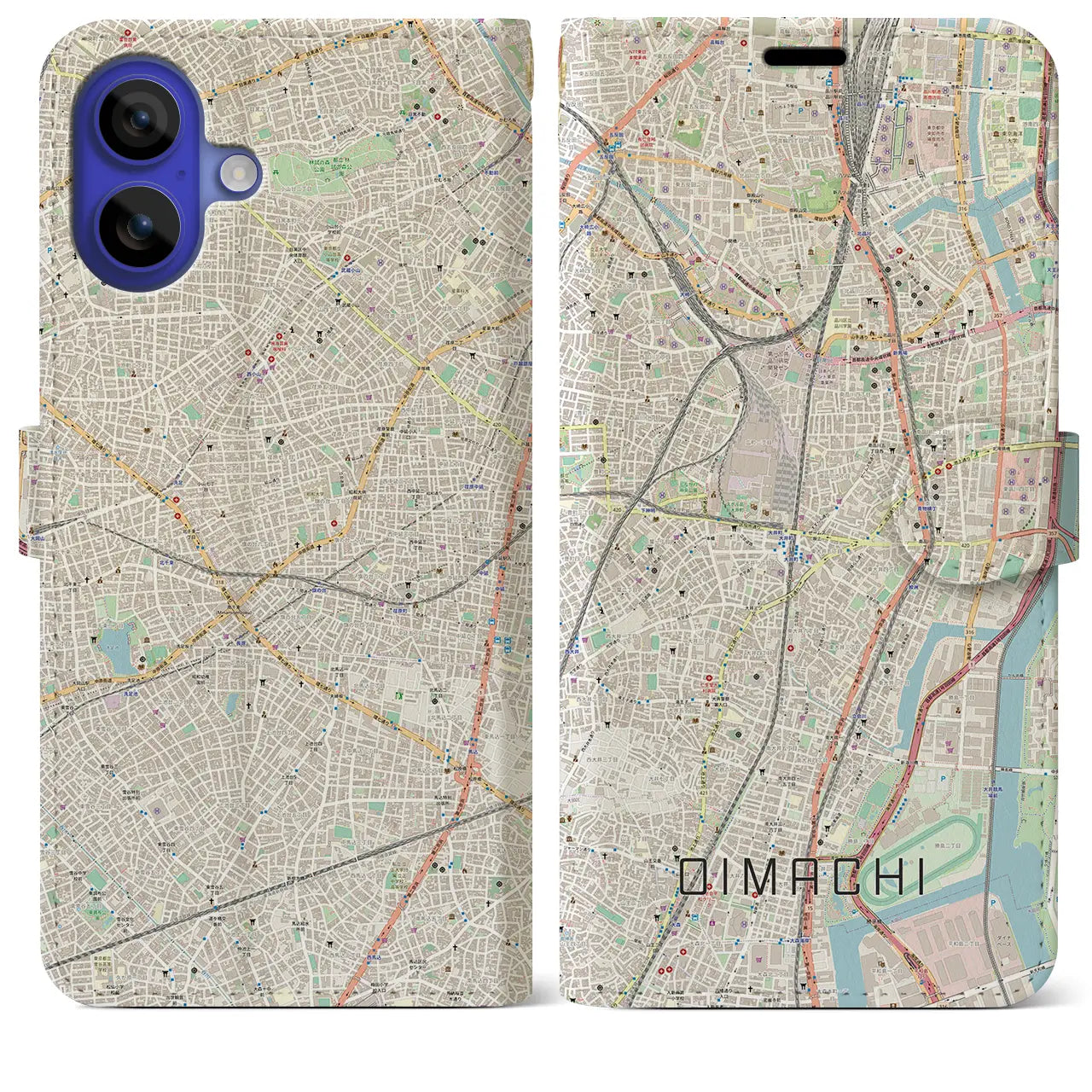 【大井町(東京都)】地図柄iPhoneケース(手帳タイプ)ナチュラル・iPhone 16 Pro Max 用