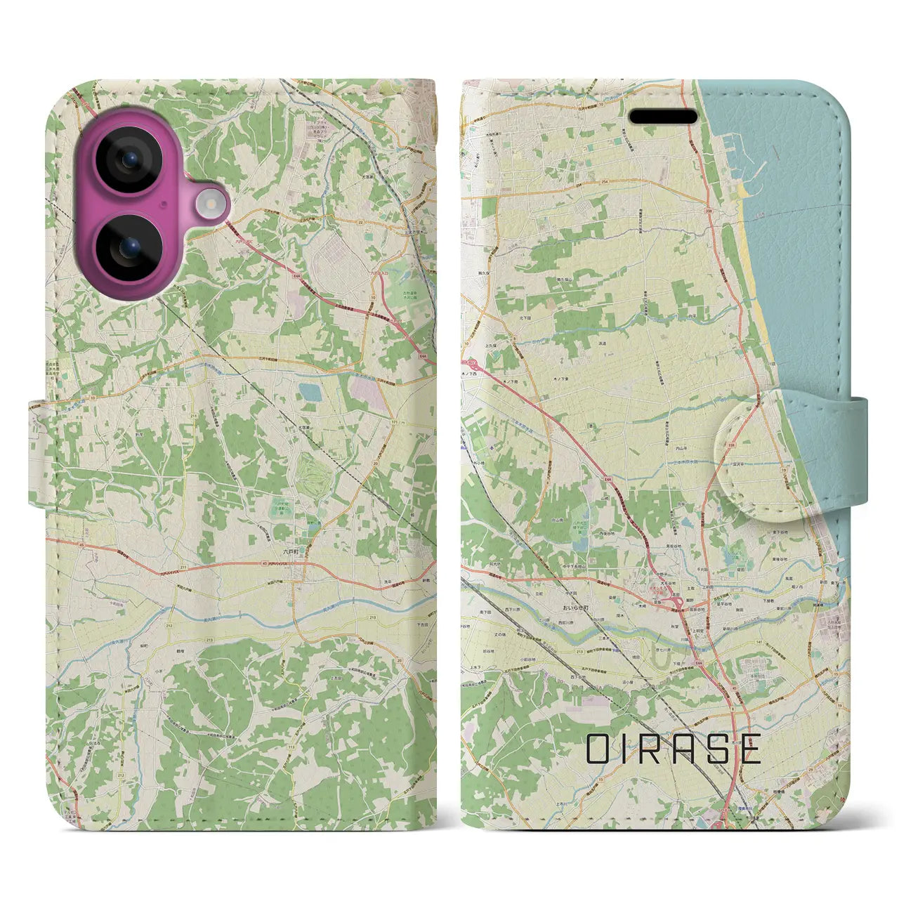 【おいらせ(青森県)】地図柄iPhoneケース(手帳タイプ)ナチュラル・iPhone 16 Pro 用