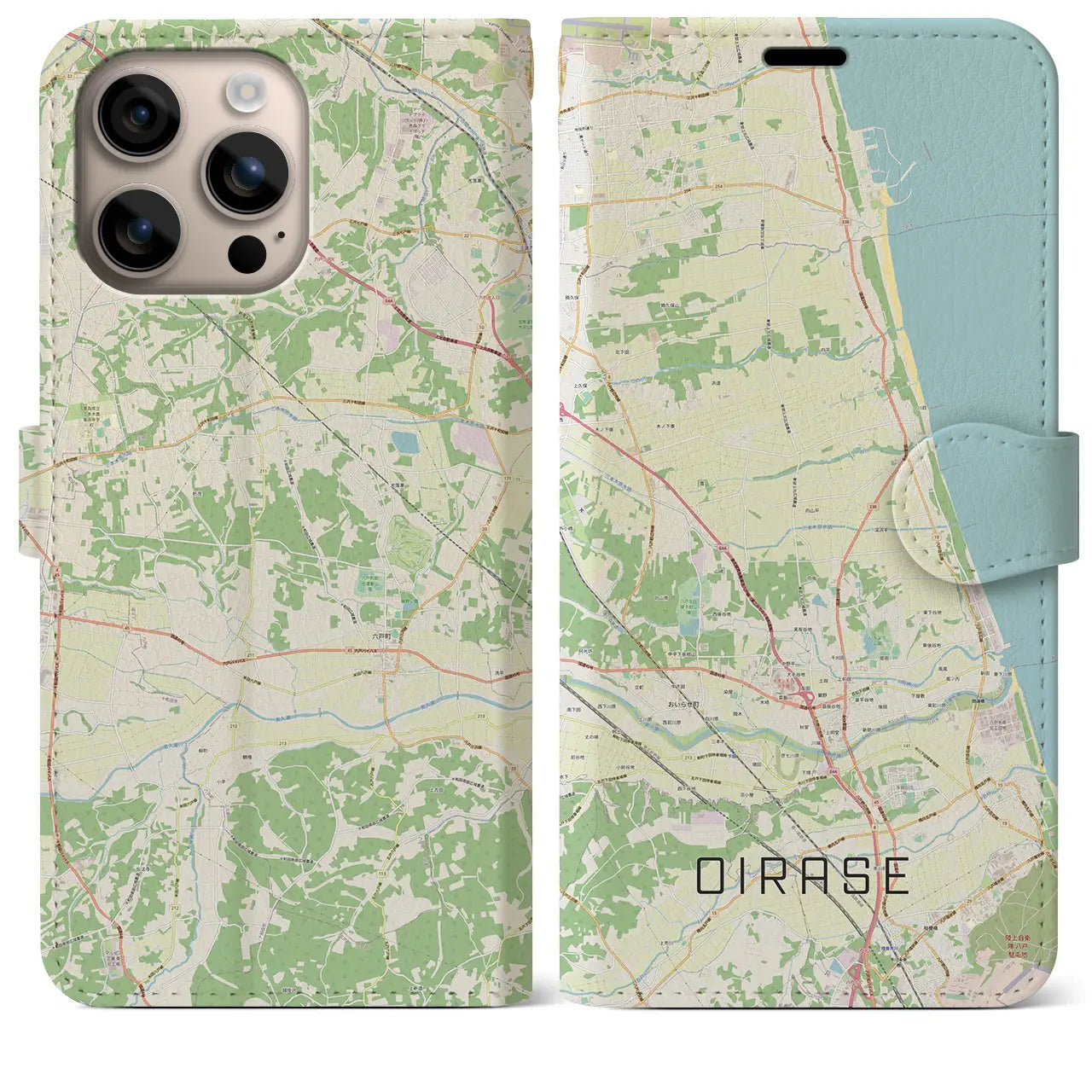 【おいらせ(青森県)】地図柄iPhoneケース(手帳タイプ)ナチュラル・iPhone 16 Plus 用