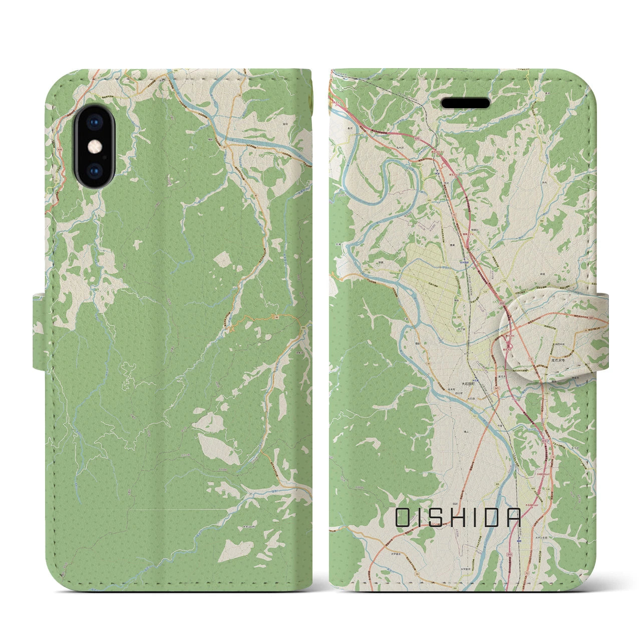 【大石田(山形県)】地図柄iPhoneケース(手帳タイプ)ナチュラル・iPhone XS / X 用