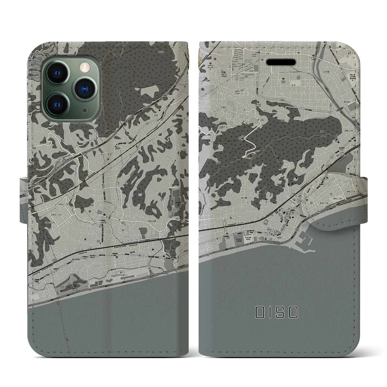 【大磯(神奈川県)】地図柄iPhoneケース(手帳タイプ)モノトーン・iPhone 11 Pro 用