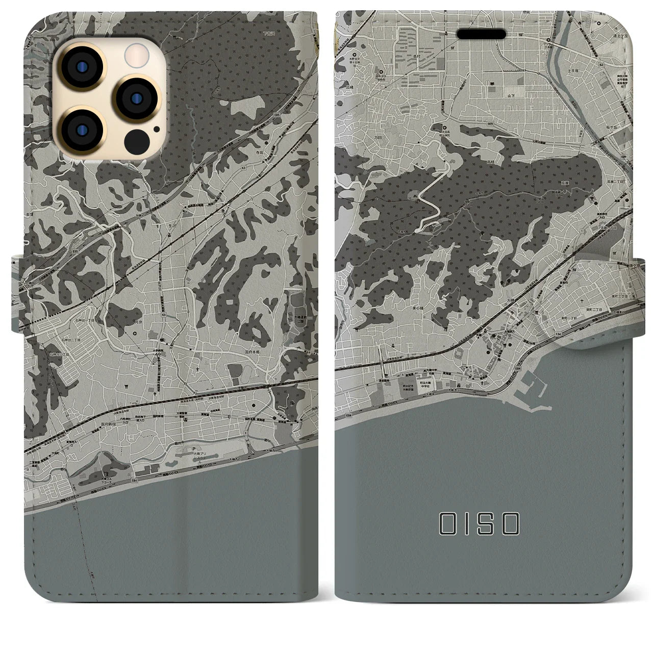 【大磯(神奈川県)】地図柄iPhoneケース(手帳タイプ)モノトーン・iPhone 12 Pro Max 用