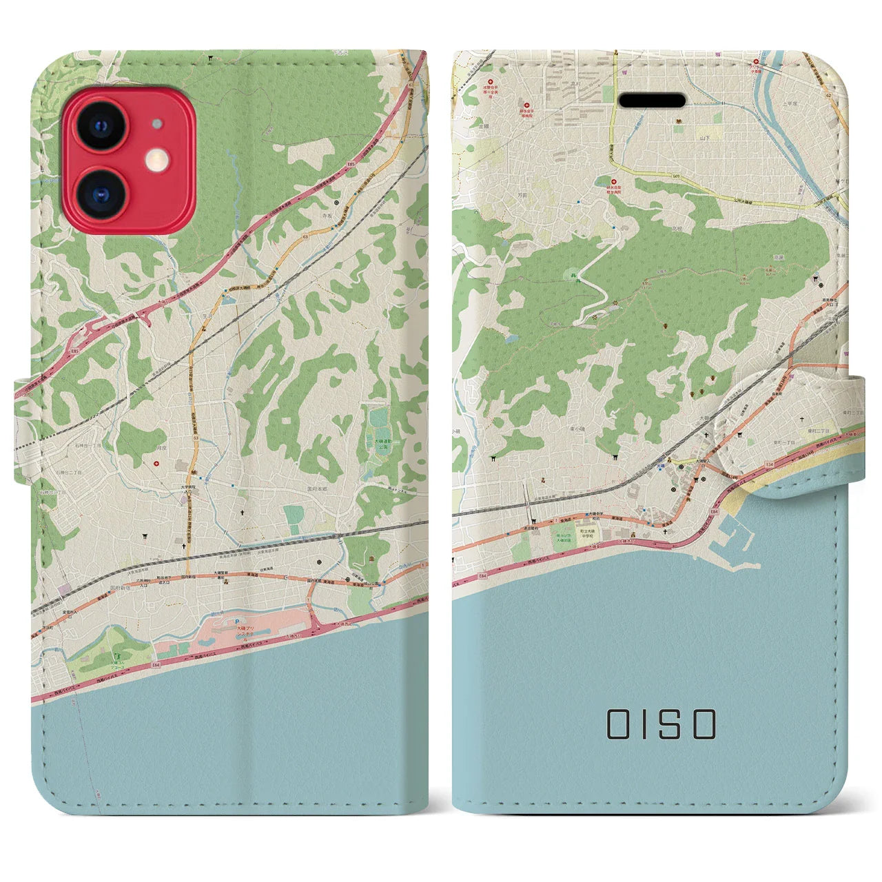 【大磯(神奈川県)】地図柄iPhoneケース(手帳タイプ)ナチュラル・iPhone 11 用
