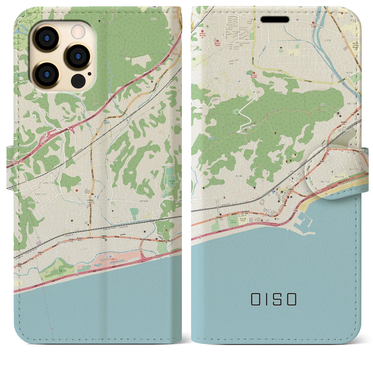 【大磯(神奈川県)】地図柄iPhoneケース(手帳タイプ)ナチュラル・iPhone 12 Pro Max 用
