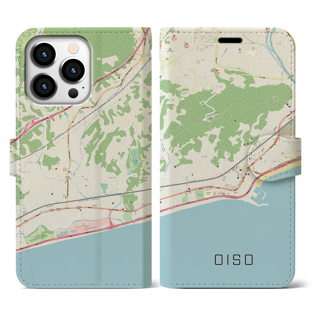 【大磯(神奈川県)】地図柄iPhoneケース(手帳タイプ)ナチュラル・iPhone 13 Pro 用