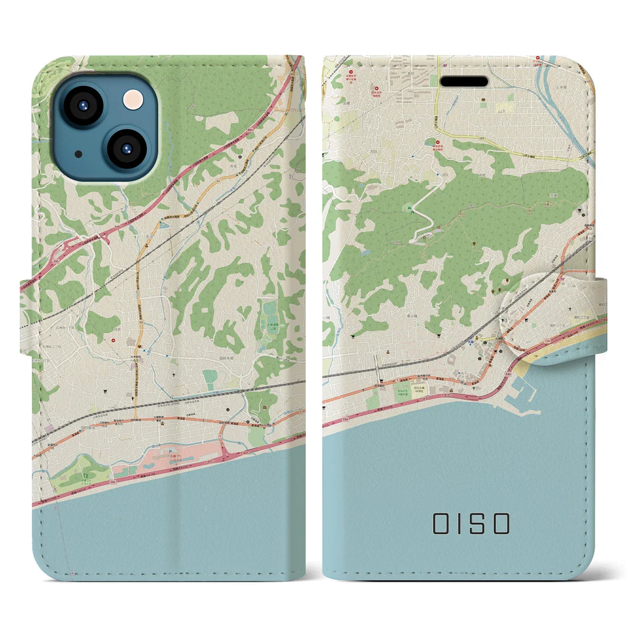 【大磯(神奈川県)】地図柄iPhoneケース(手帳タイプ)ナチュラル・iPhone 13 用