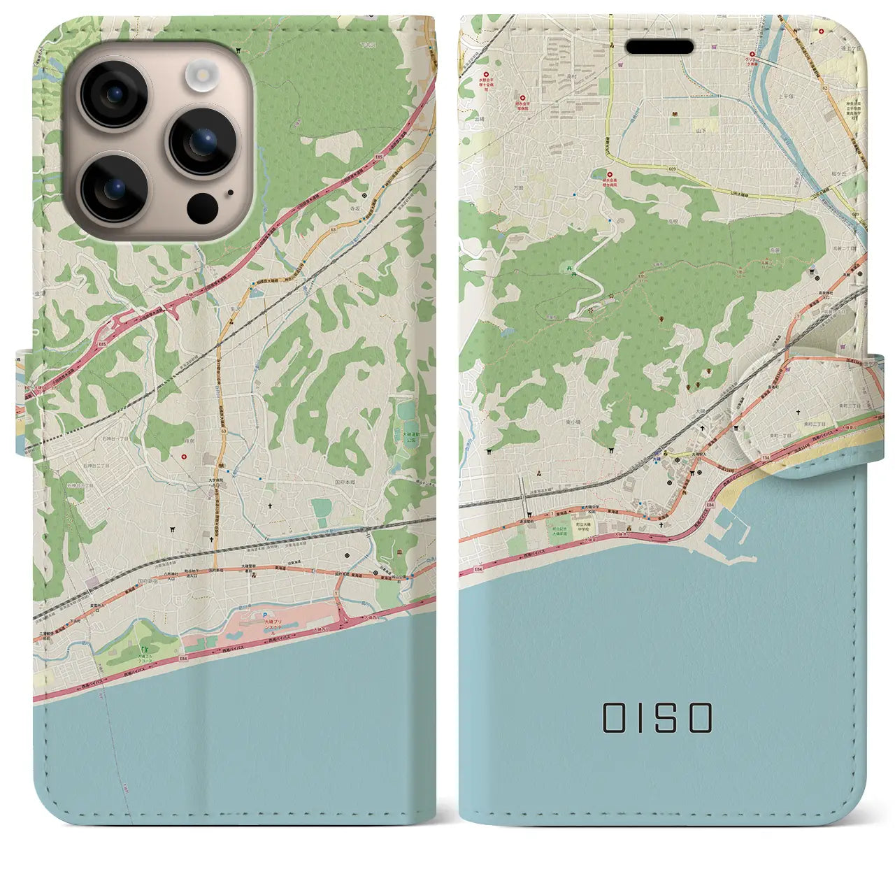 【大磯(神奈川県)】地図柄iPhoneケース(手帳タイプ)ナチュラル・iPhone 16 Plus 用