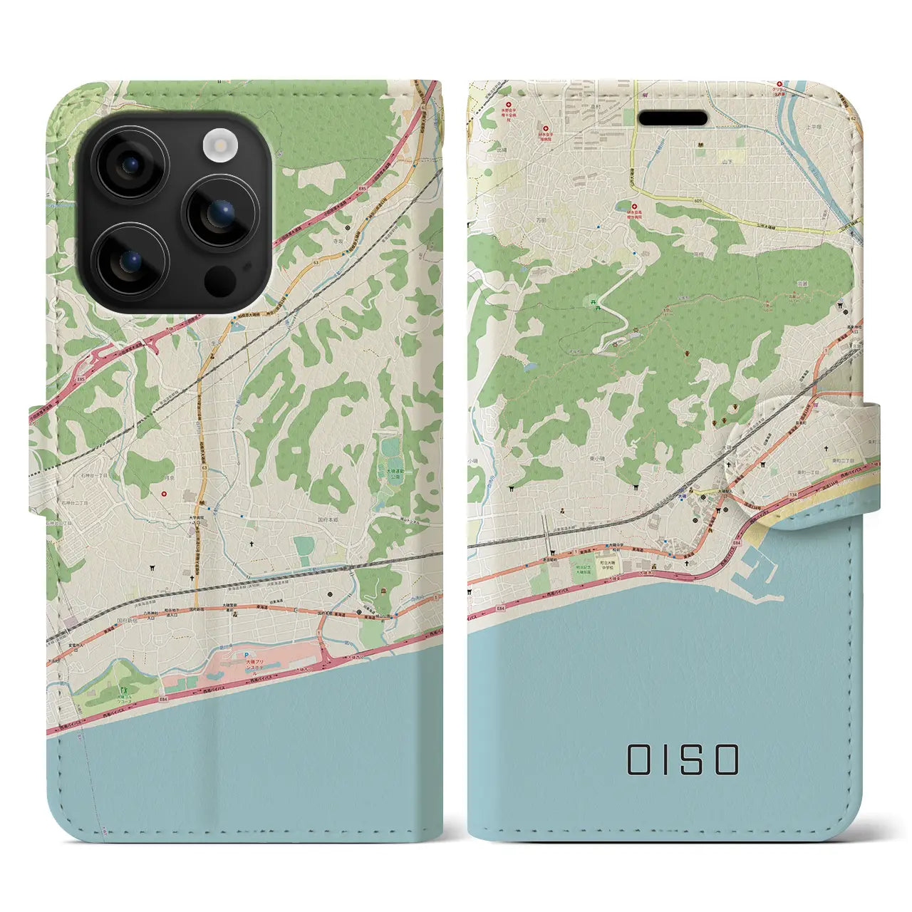 【大磯(神奈川県)】地図柄iPhoneケース(手帳タイプ)ナチュラル・iPhone 16 用
