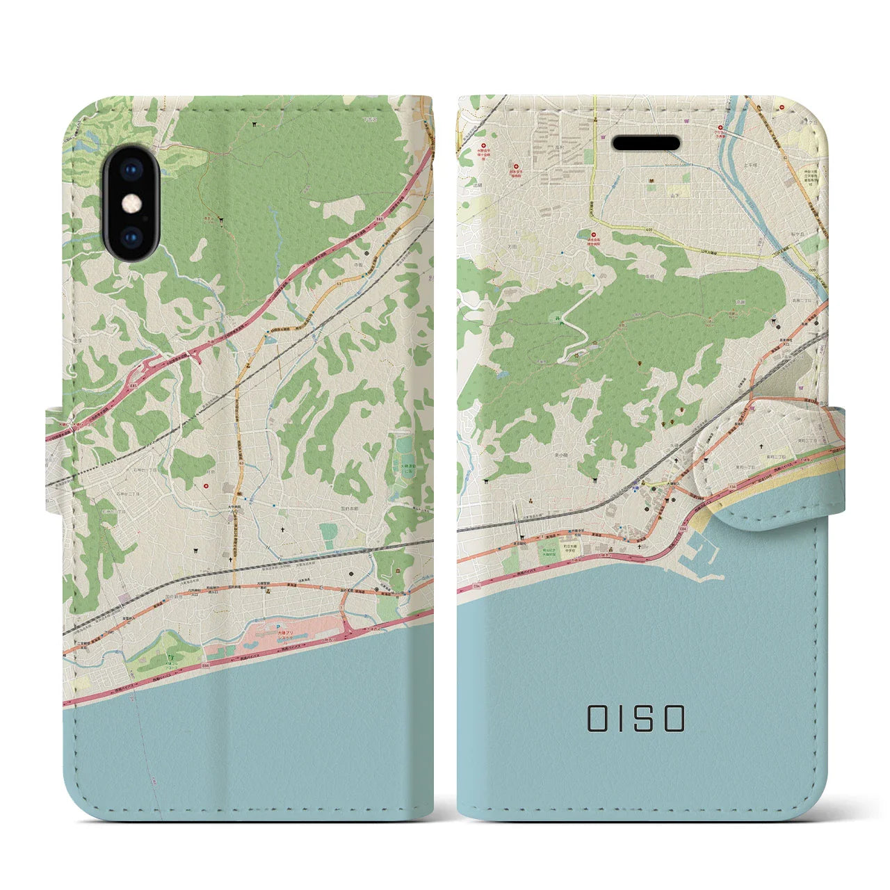 【大磯(神奈川県)】地図柄iPhoneケース(手帳タイプ)ナチュラル・iPhone XS / X 用