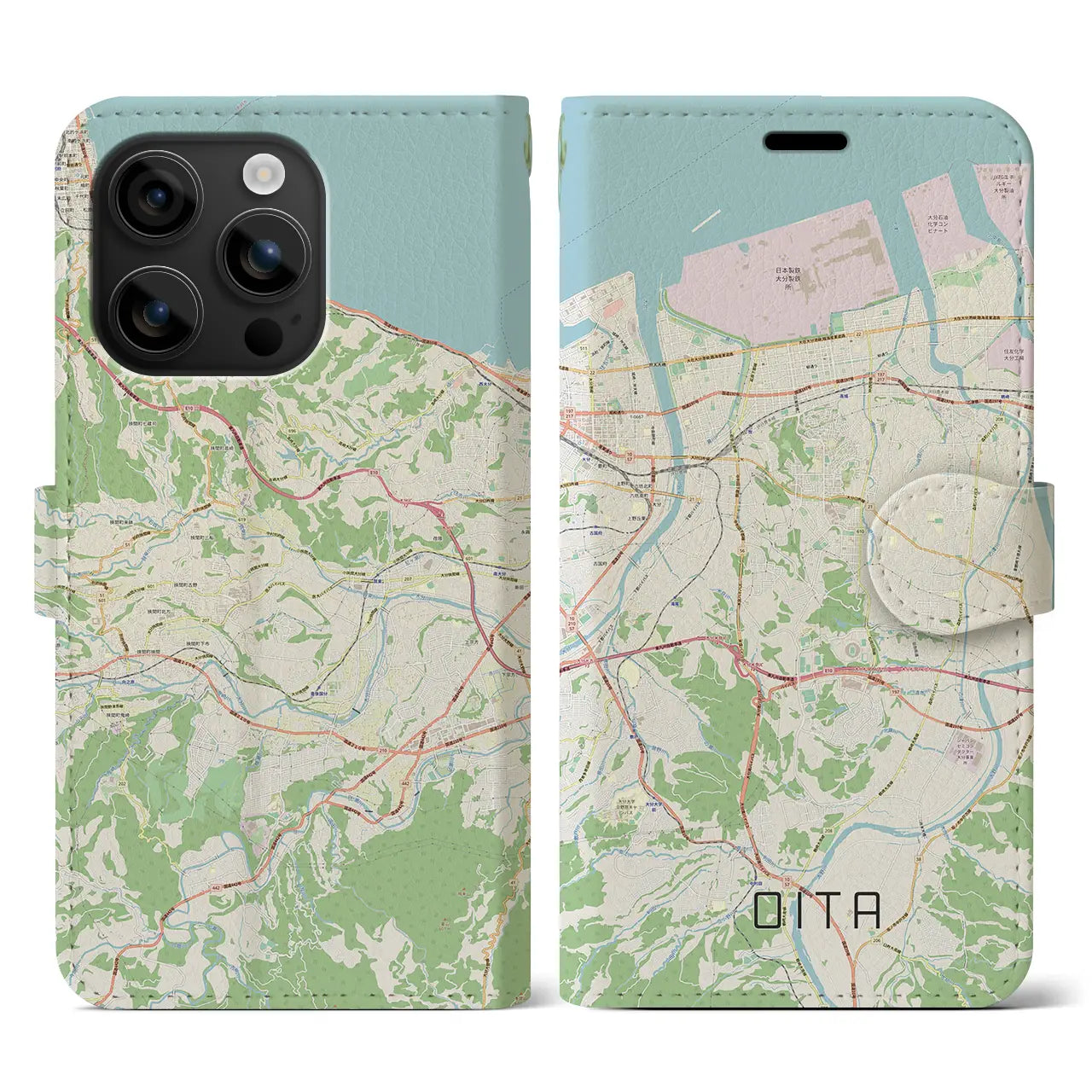 【大分(大分県)】地図柄iPhoneケース(手帳タイプ)ナチュラル・iPhone 16 用