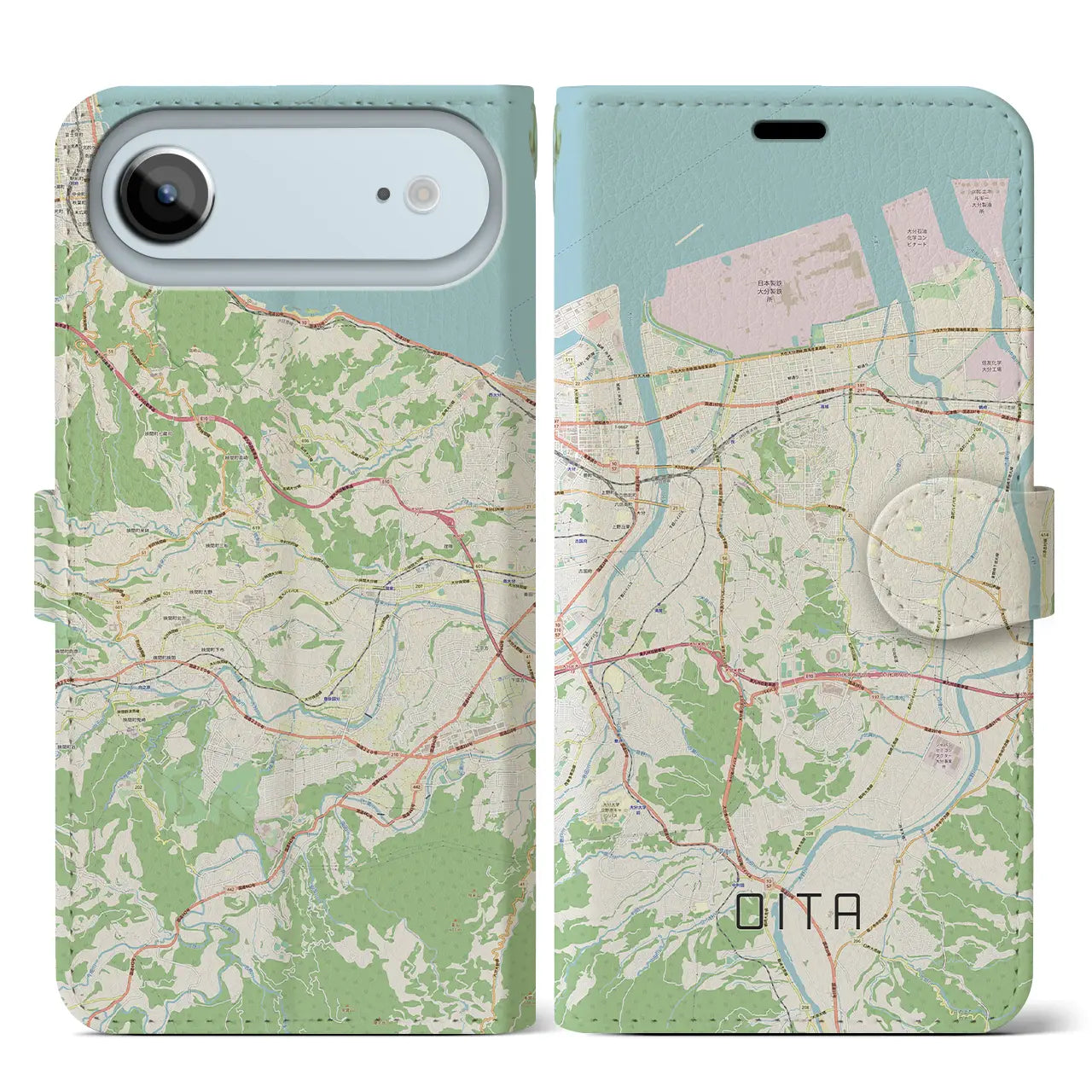 【大分(大分県)】地図柄iPhoneケース(手帳タイプ)モノトーン・iPhone 17 Pro Max 用