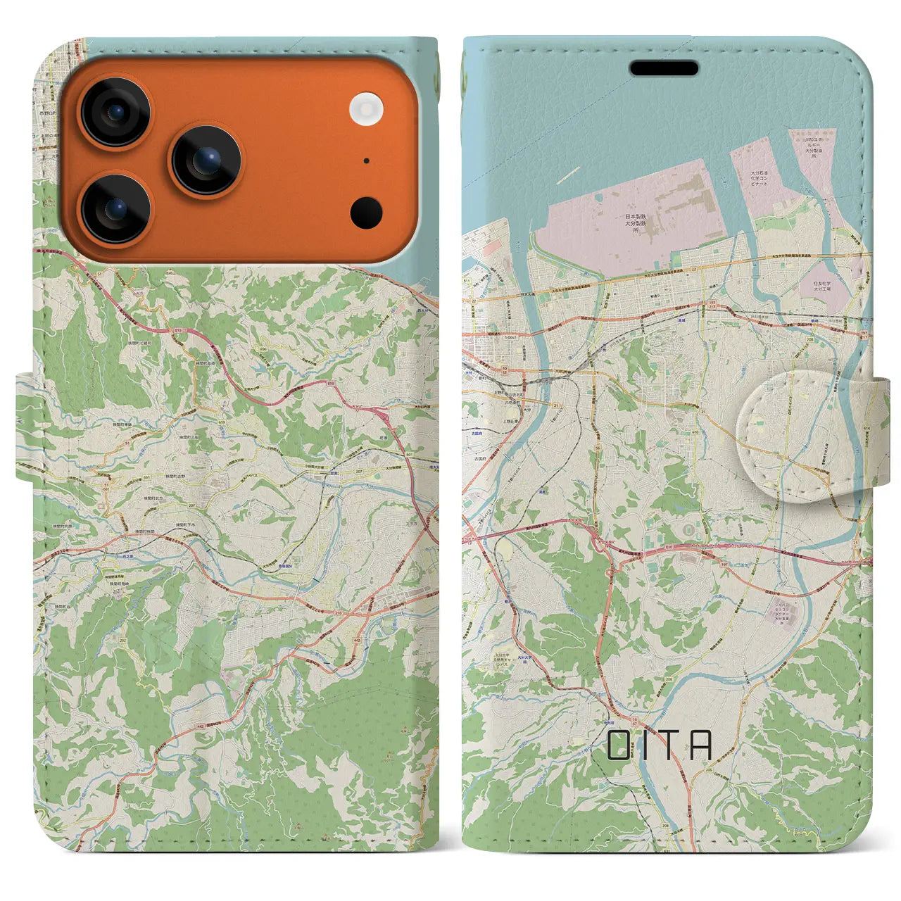 【大分(大分県)】地図柄iPhoneケース(手帳タイプ)