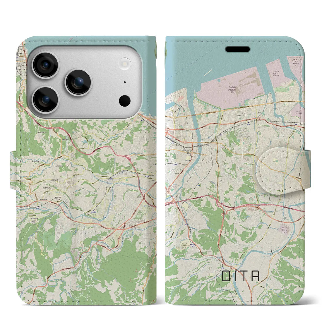 【大分(大分県)】地図柄iPhoneケース(手帳タイプ)ナチュラル・iPhone 17 Pro Max 用