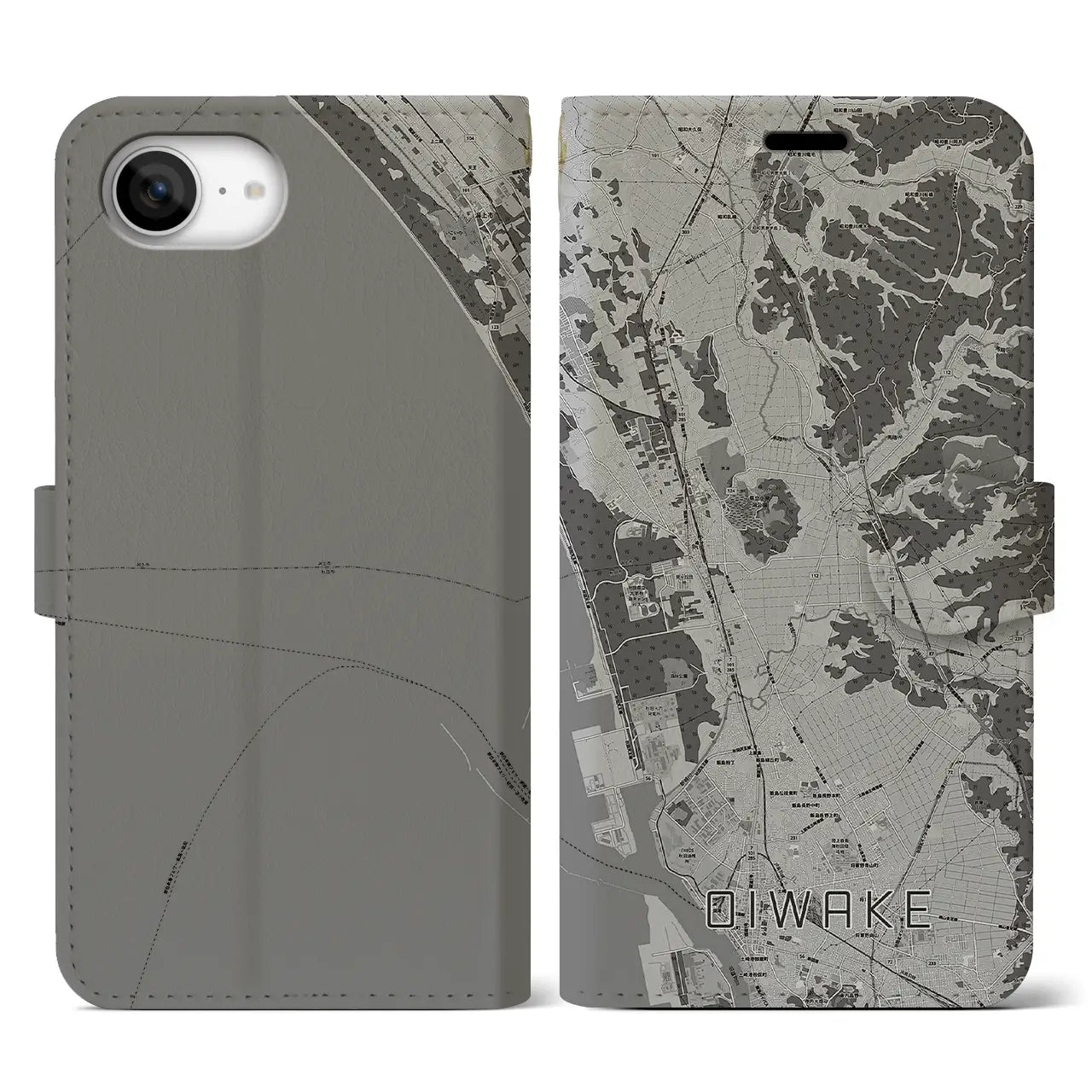 【追分(秋田県)】地図柄iPhoneケース(手帳タイプ)