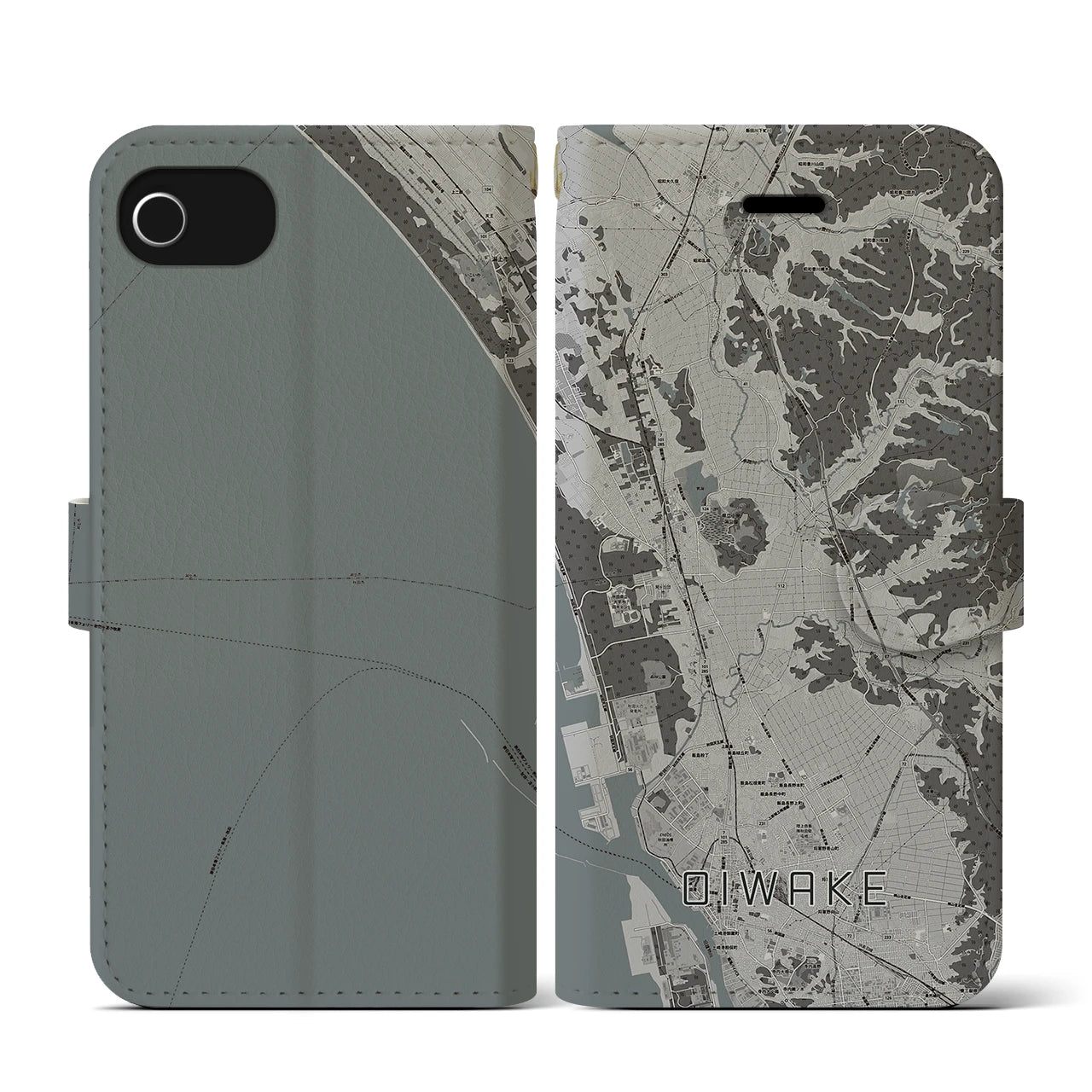 【追分(秋田県)】地図柄iPhoneケース(手帳タイプ)