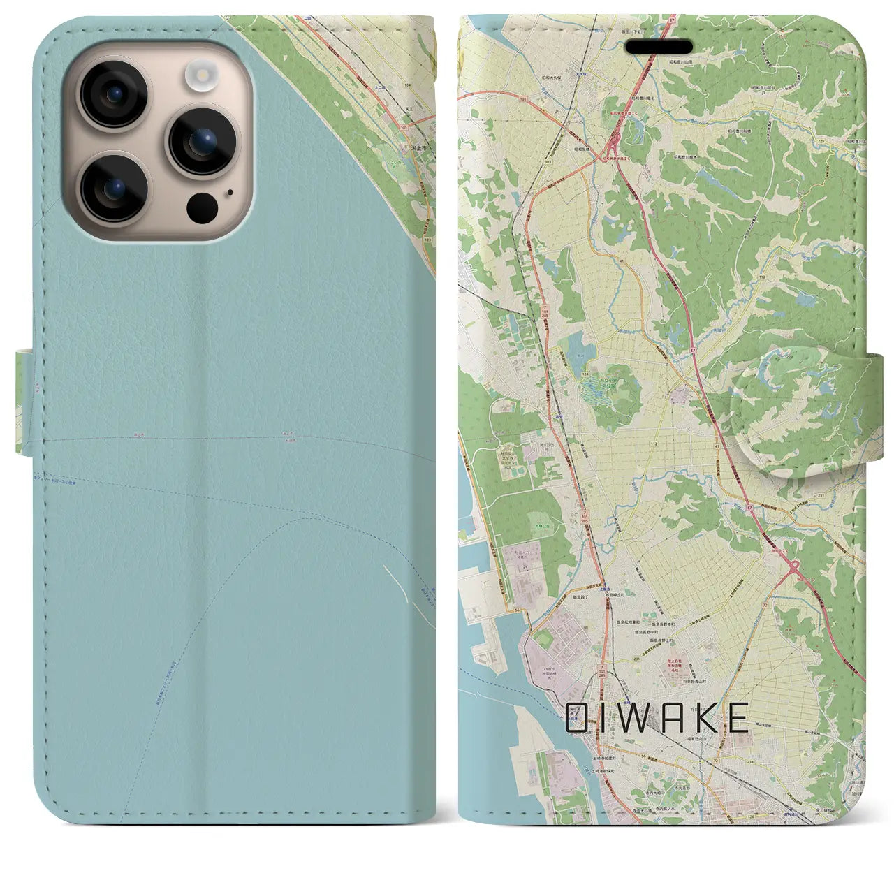 【追分(秋田県)】地図柄iPhoneケース(手帳タイプ)ナチュラル・iPhone 16 Plus 用