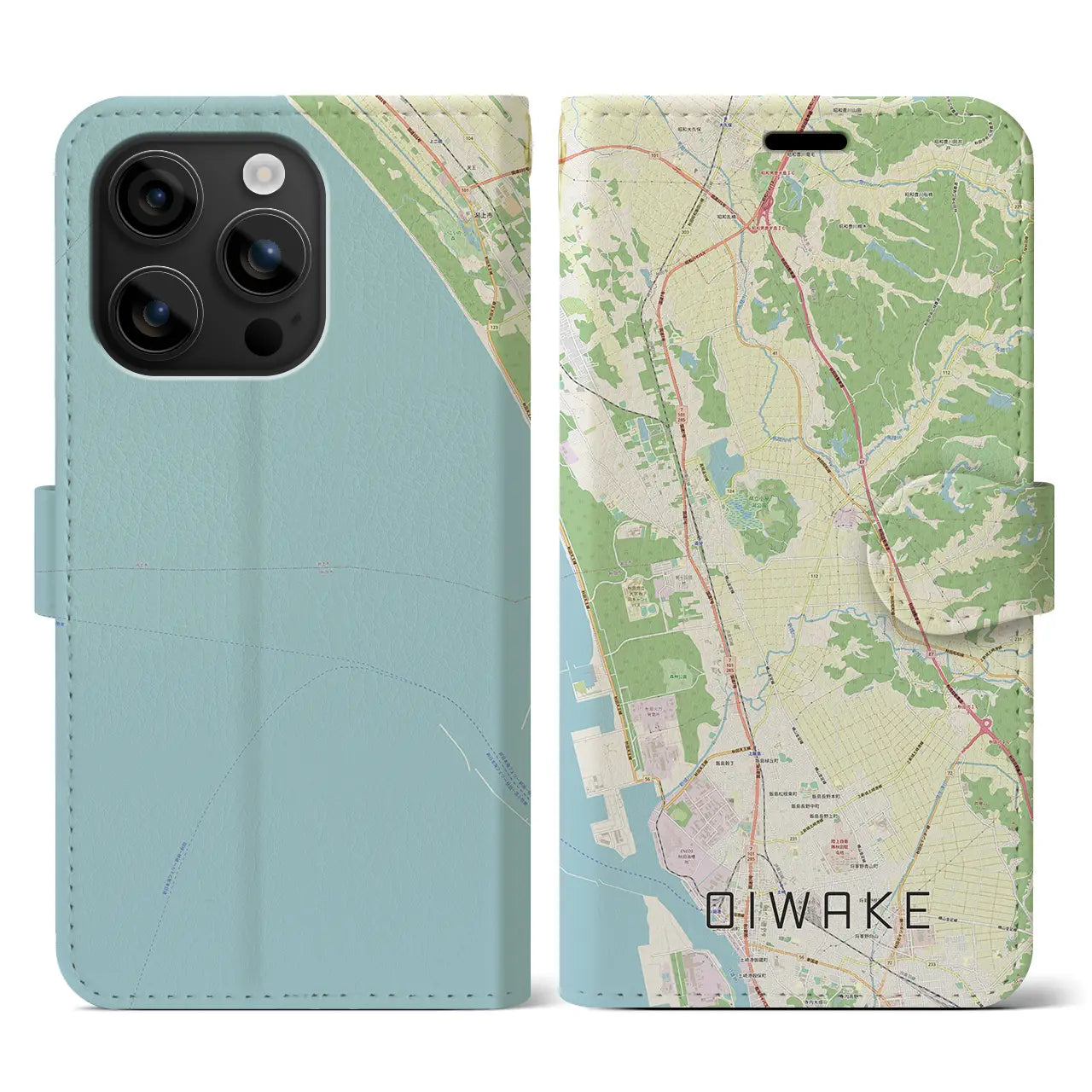 【追分(秋田県)】地図柄iPhoneケース(手帳タイプ)ナチュラル・iPhone 16 用