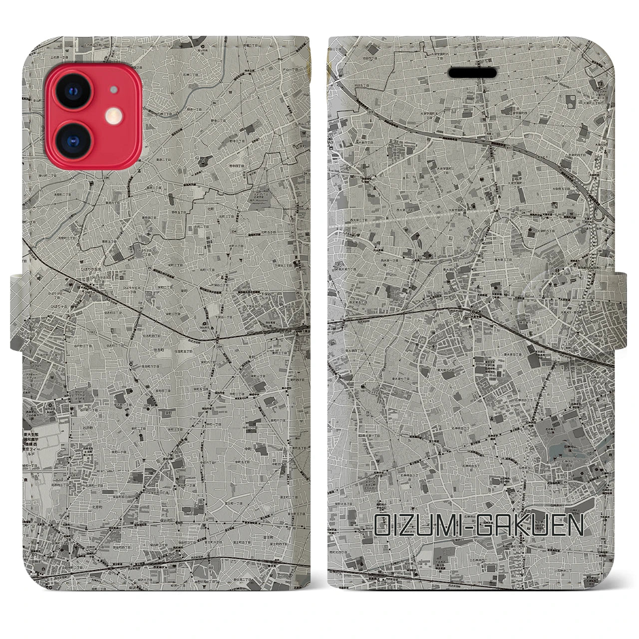 【大泉学園(東京都)】地図柄iPhoneケース(手帳タイプ)モノトーン・iPhone 11 用