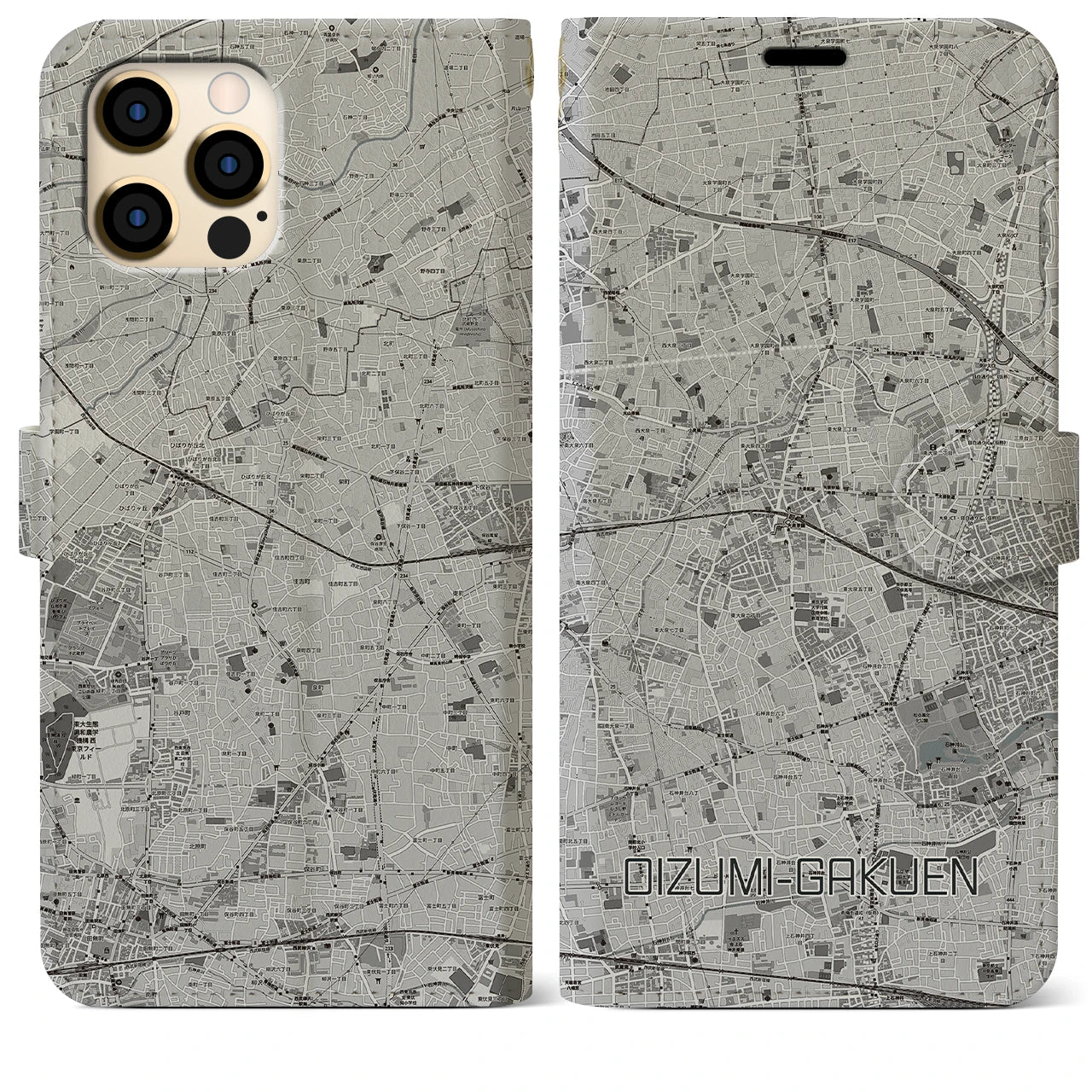 【大泉学園(東京都)】地図柄iPhoneケース(手帳タイプ)モノトーン・iPhone 12 Pro Max 用