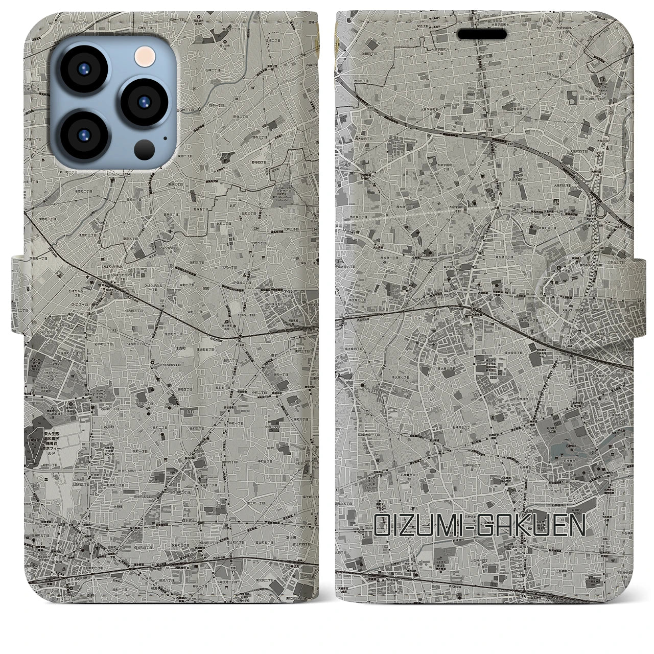 【大泉学園(東京都)】地図柄iPhoneケース(手帳タイプ)モノトーン・iPhone 13 Pro Max 用