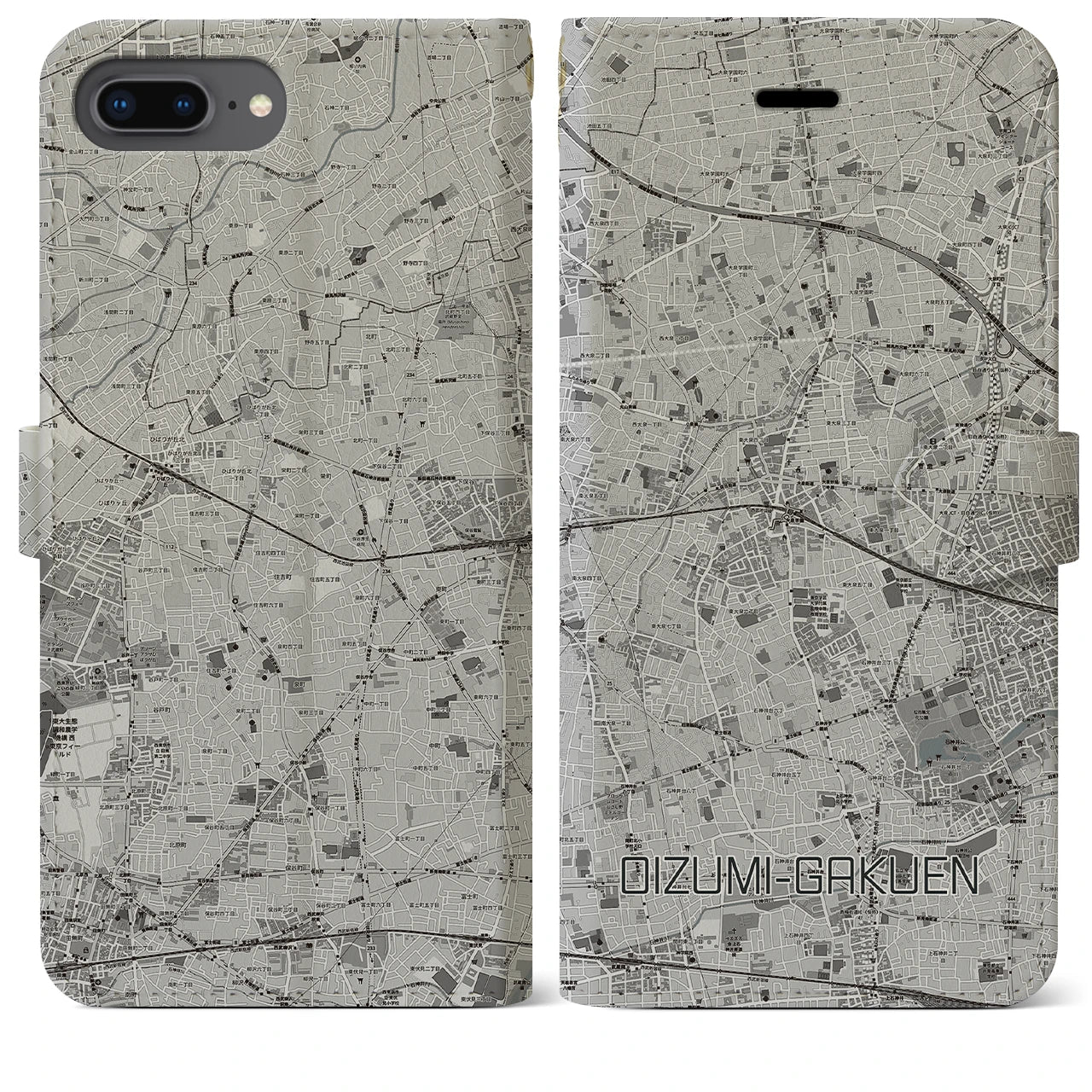 【大泉学園(東京都)】地図柄iPhoneケース(手帳タイプ)モノトーン・iPhone 8Plus /7Plus / 6sPlus / 6Plus 用