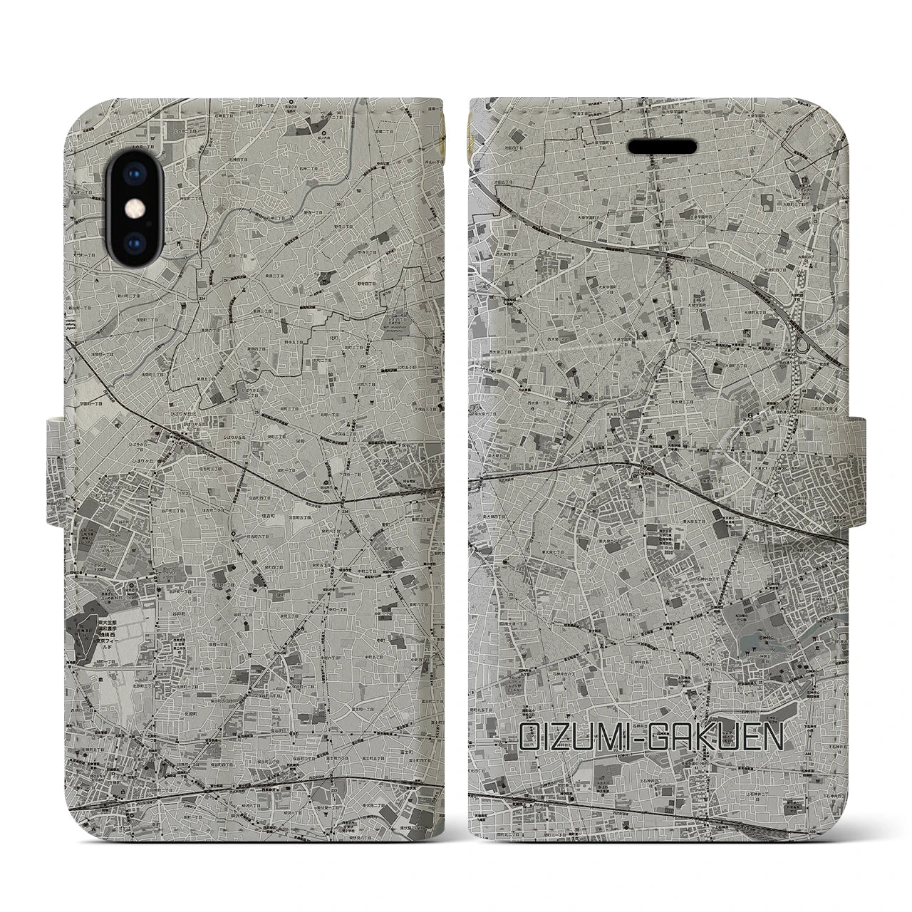 【大泉学園(東京都)】地図柄iPhoneケース(手帳タイプ)モノトーン・iPhone XS / X 用