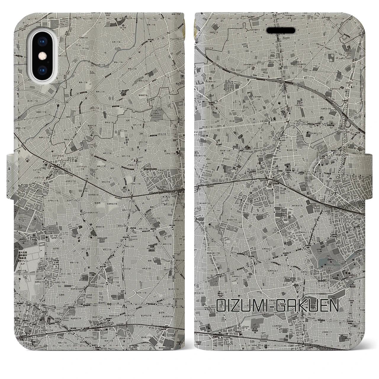 【大泉学園(東京都)】地図柄iPhoneケース(手帳タイプ)モノトーン・iPhone XS Max 用