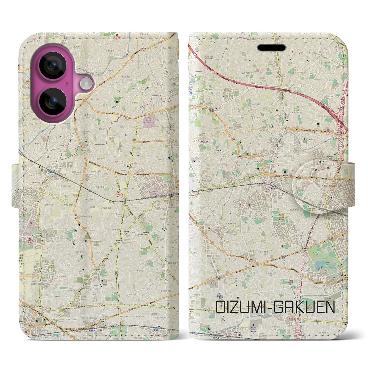 【大泉学園(東京都)】地図柄iPhoneケース(手帳タイプ)ナチュラル・iPhone 16 Pro 用