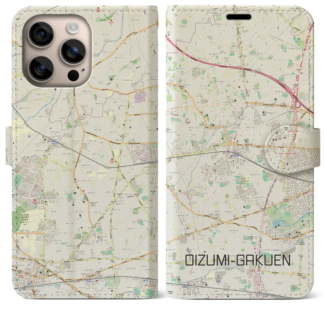 【大泉学園(東京都)】地図柄iPhoneケース(手帳タイプ)ナチュラル・iPhone 16 Plus 用