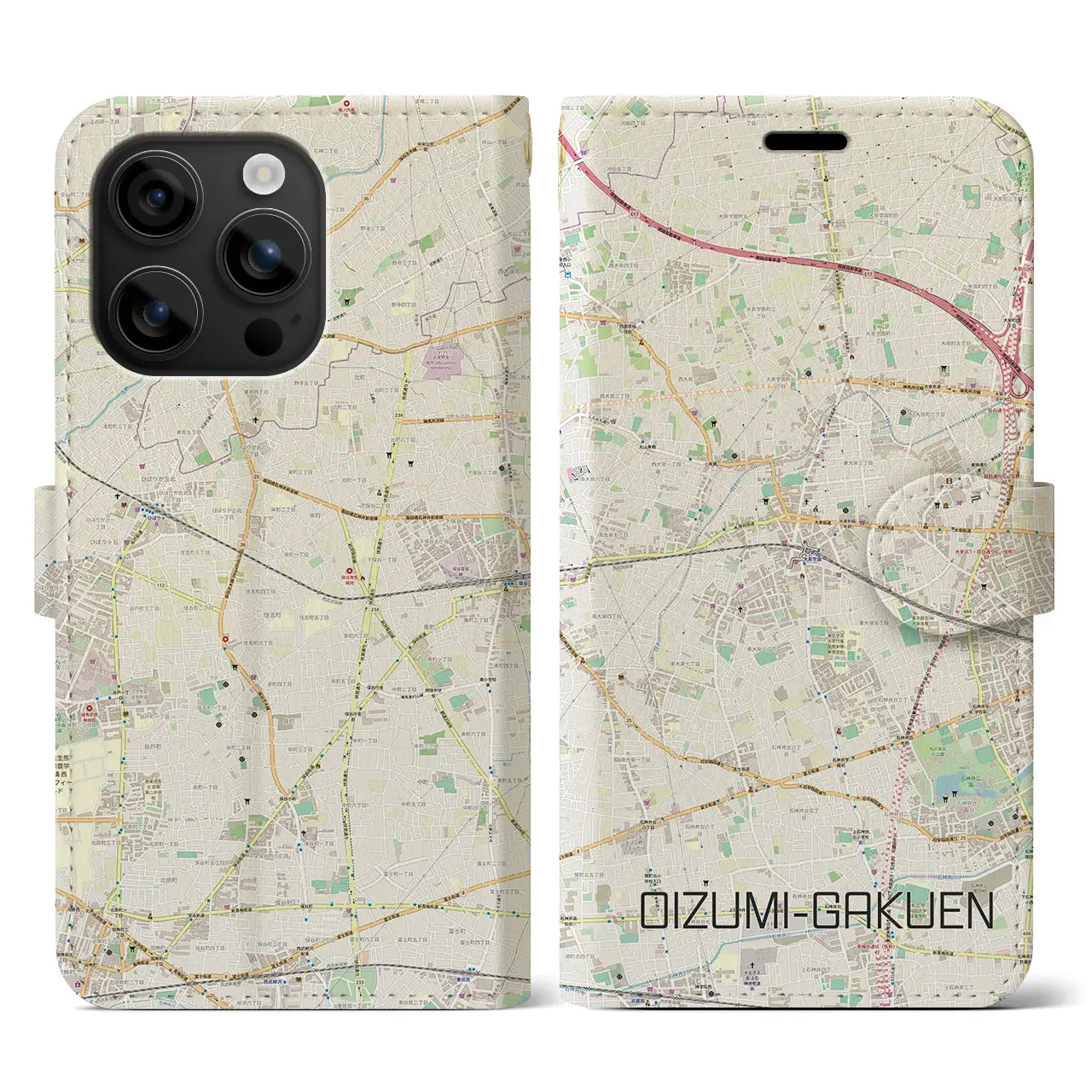 【大泉学園(東京都)】地図柄iPhoneケース(手帳タイプ)ナチュラル・iPhone 16 用