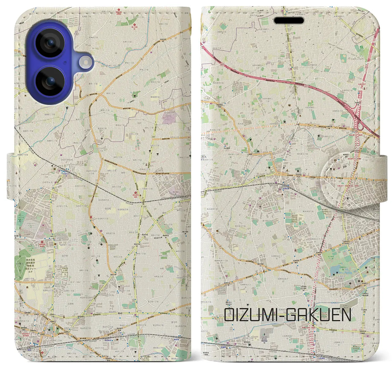 【大泉学園(東京都)】地図柄iPhoneケース(手帳タイプ)ナチュラル・iPhone 16 Pro Max 用