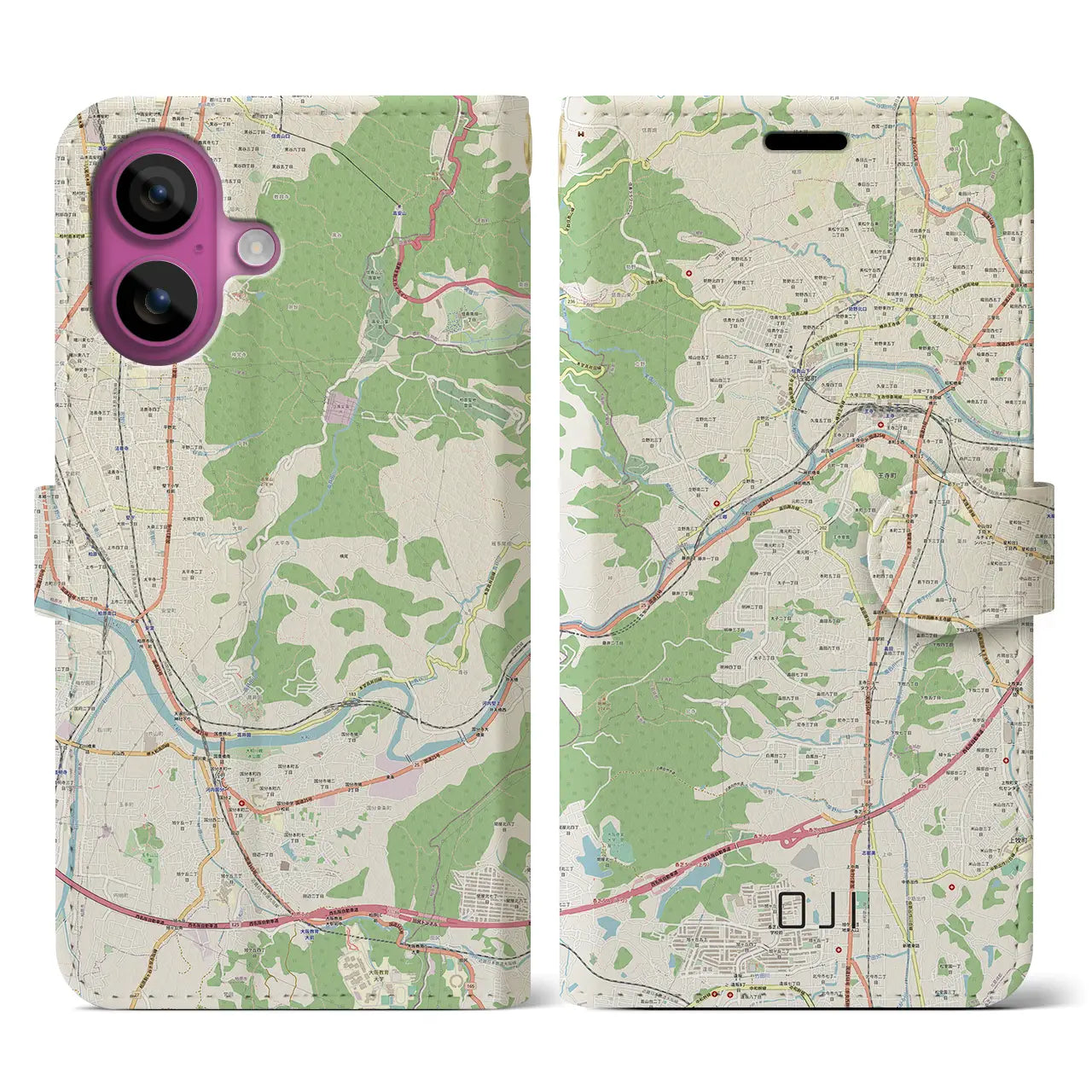 【王寺(奈良県)】地図柄iPhoneケース(手帳タイプ)ナチュラル・iPhone 16 Pro 用