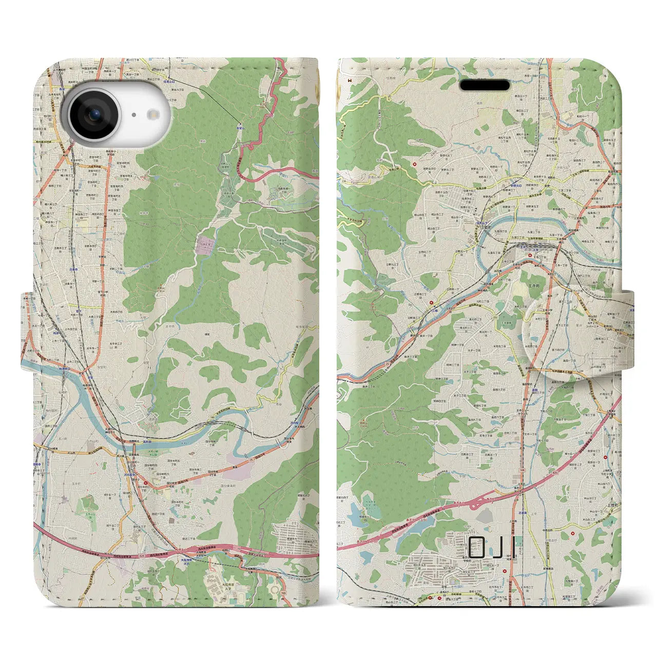 【王寺(奈良県)】地図柄iPhoneケース(手帳タイプ)