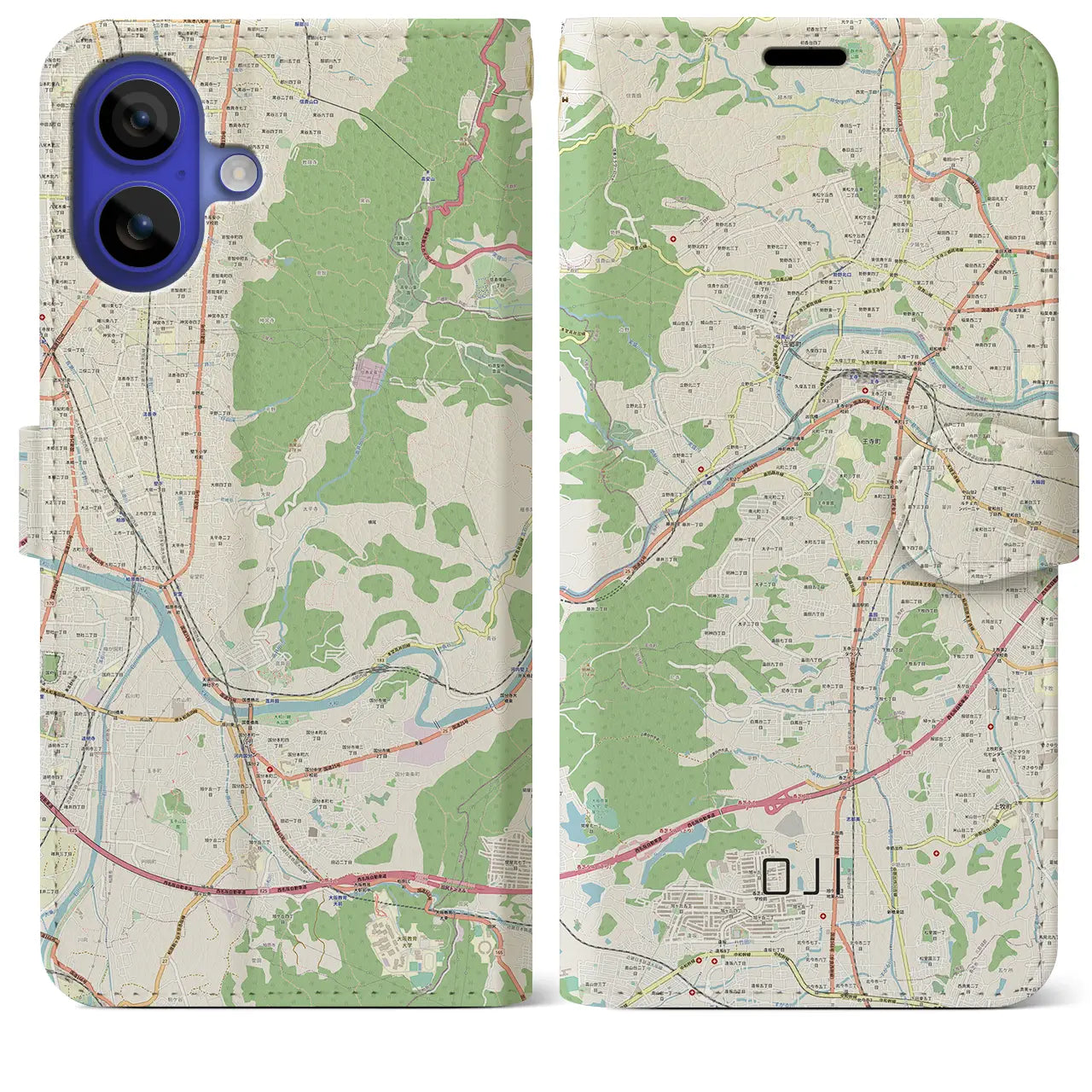 【王寺(奈良県)】地図柄iPhoneケース(手帳タイプ)ナチュラル・iPhone 16 Pro Max 用