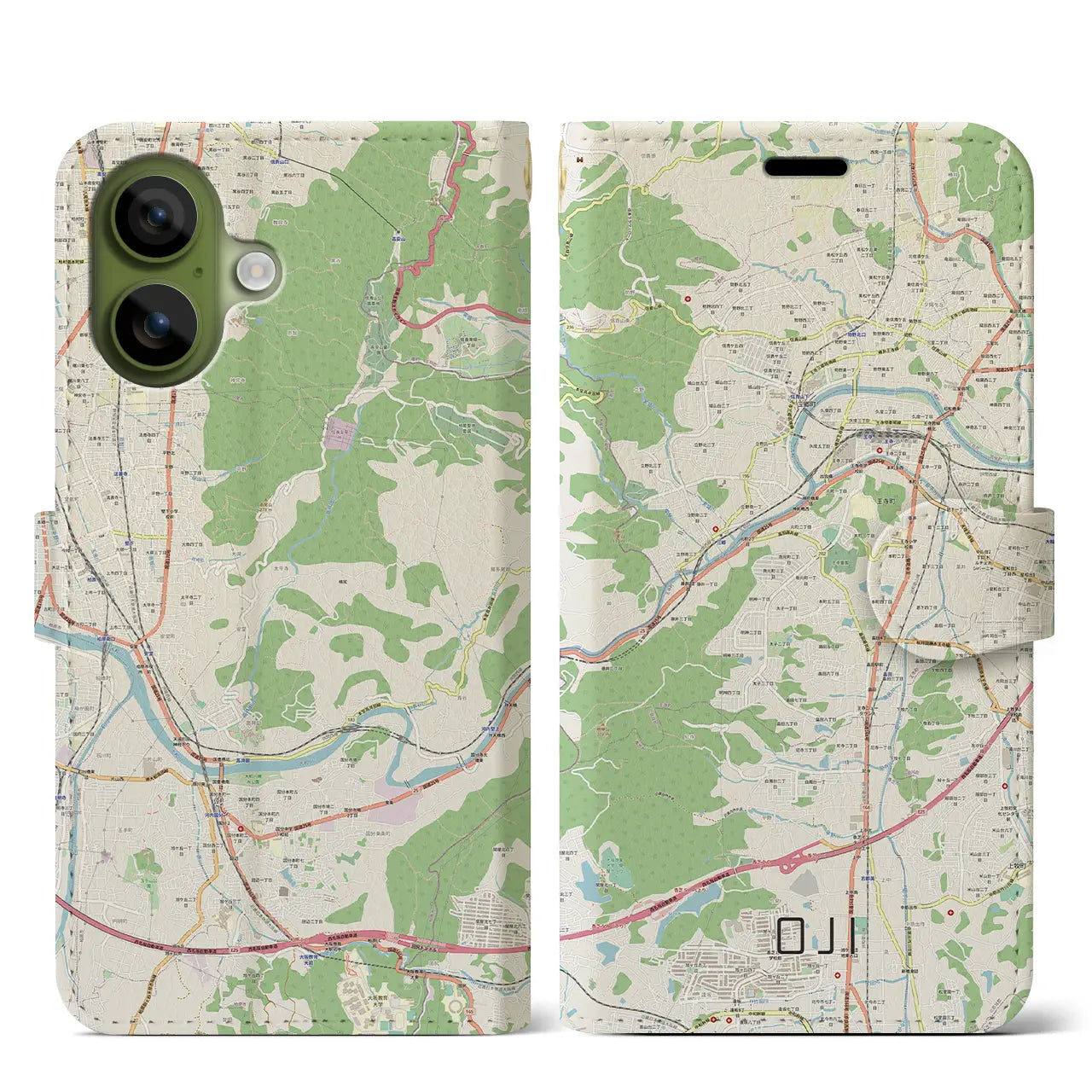 【王寺(奈良県)】地図柄iPhoneケース(手帳タイプ)