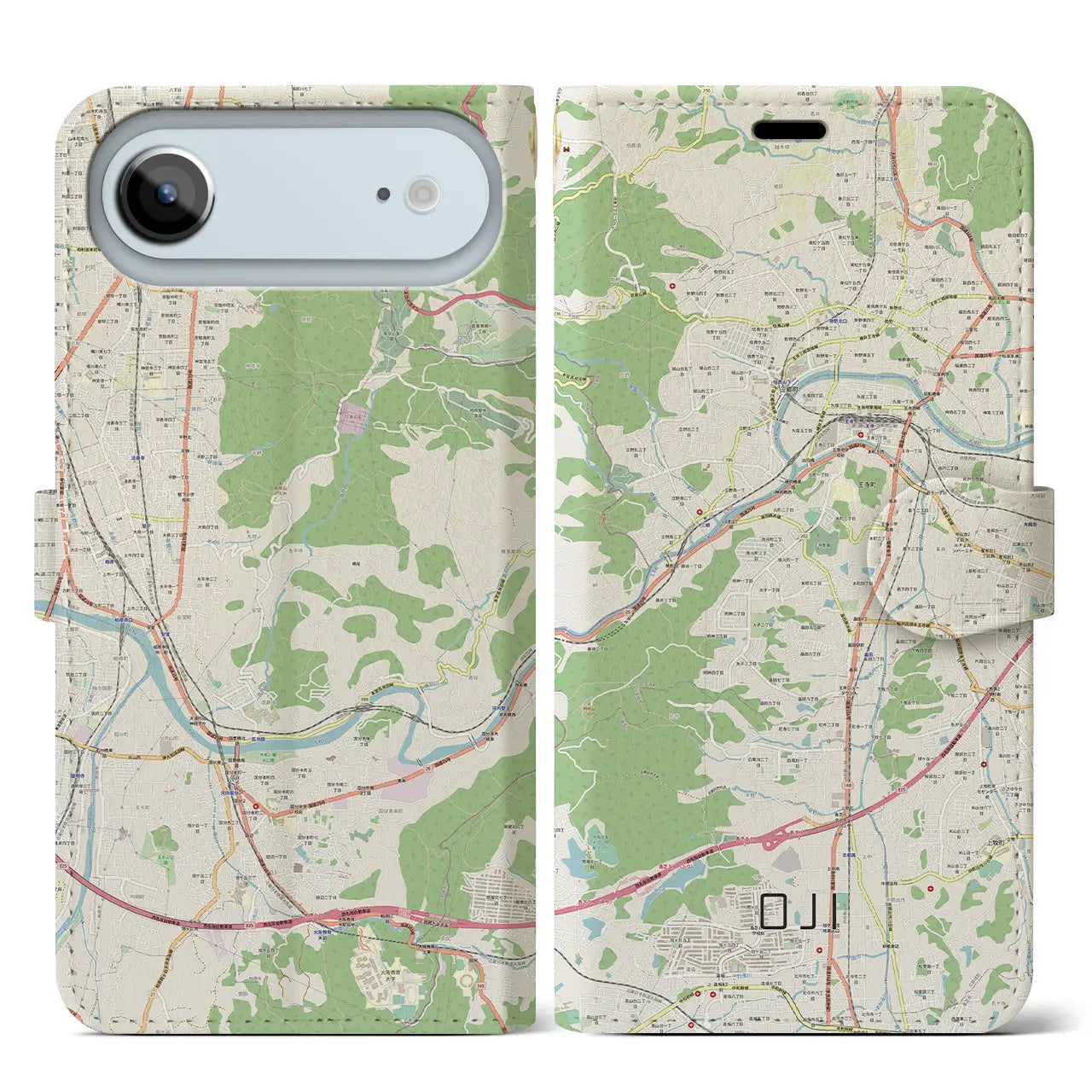 【王寺(奈良県)】地図柄iPhoneケース(手帳タイプ)