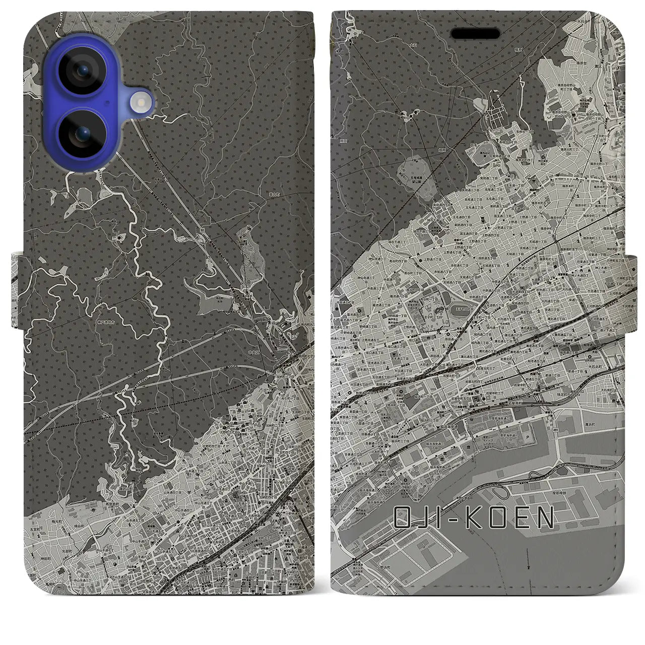 【王子公園(兵庫県)】地図柄iPhoneケース(手帳タイプ)