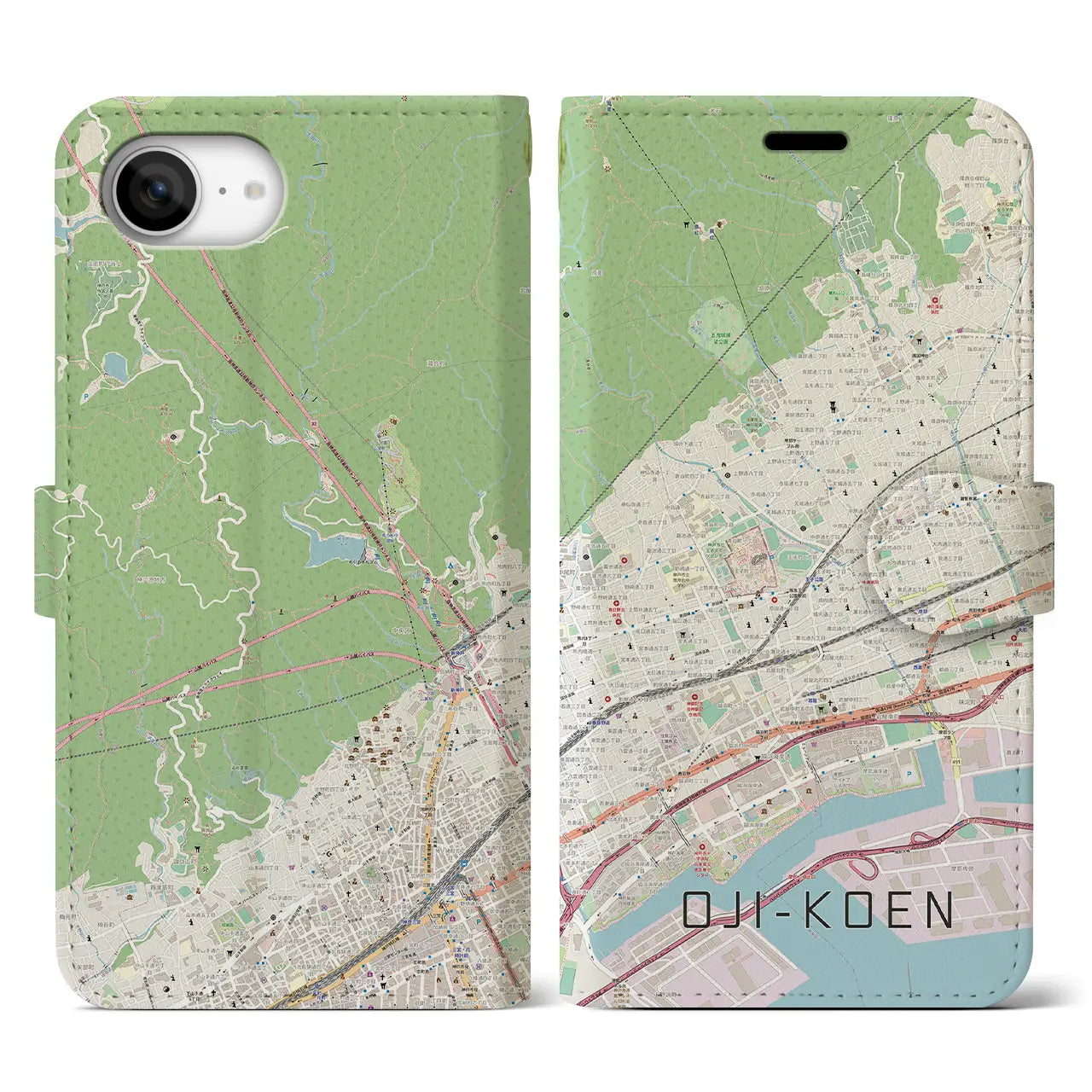 【王子公園(兵庫県)】地図柄iPhoneケース(手帳タイプ)