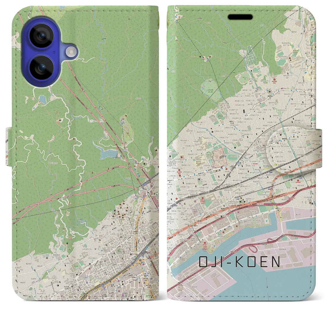 【王子公園(兵庫県)】地図柄iPhoneケース(手帳タイプ)ナチュラル・iPhone 16 Pro Max 用