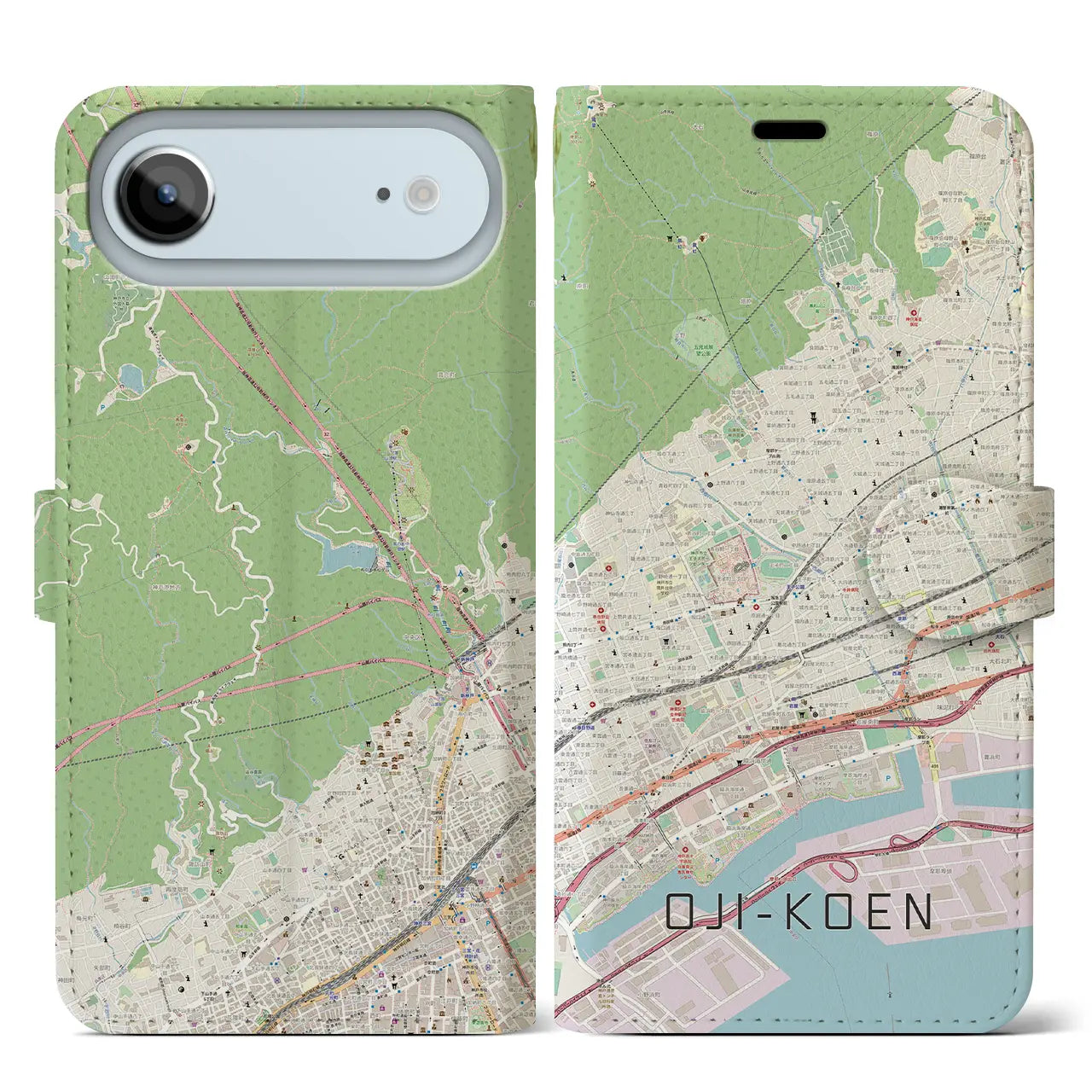 【王子公園(兵庫県)】地図柄iPhoneケース(手帳タイプ)モノトーン・iPhone 17 Pro Max 用