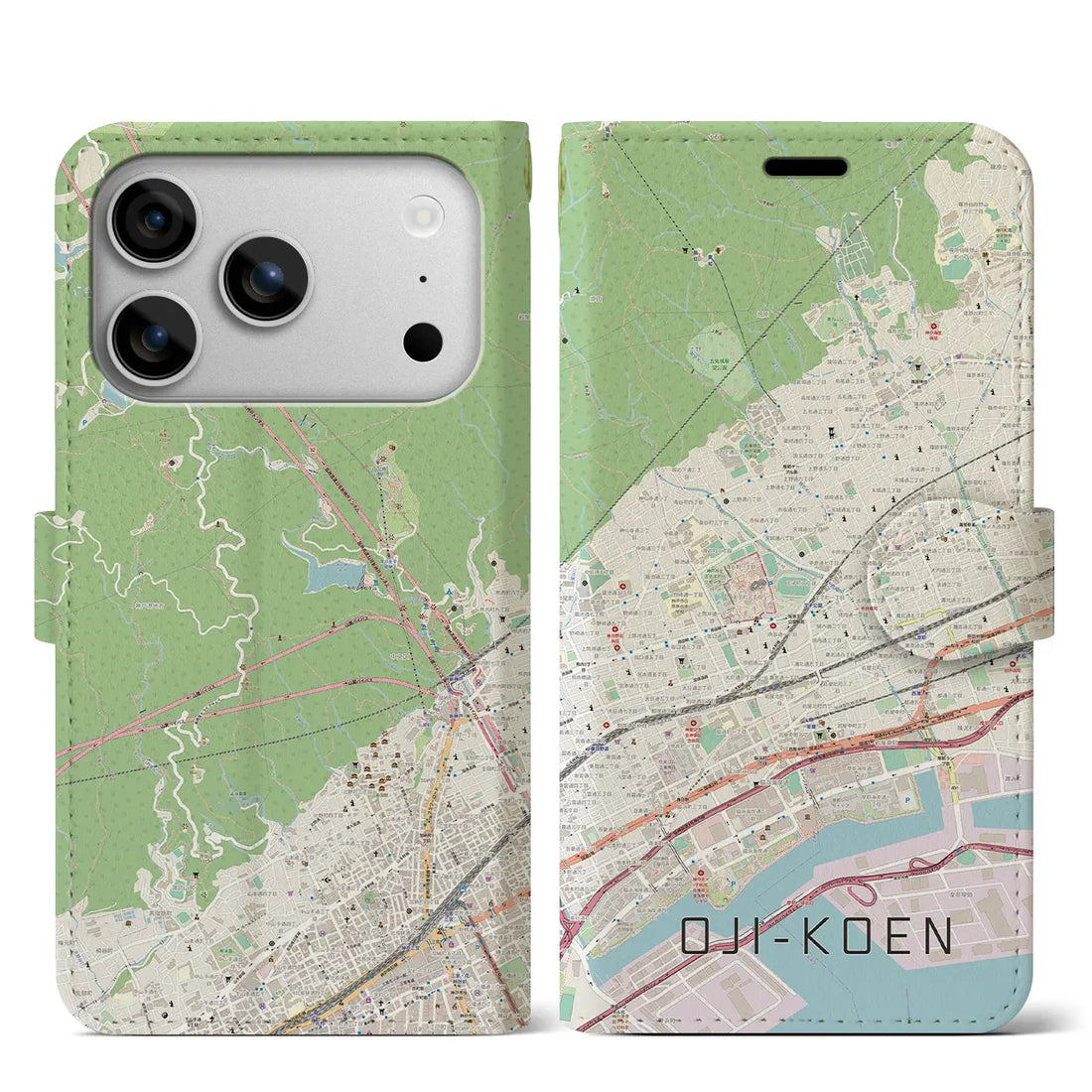 【王子公園(兵庫県)】地図柄iPhoneケース(手帳タイプ)ナチュラル・iPhone 17 Pro Max 用